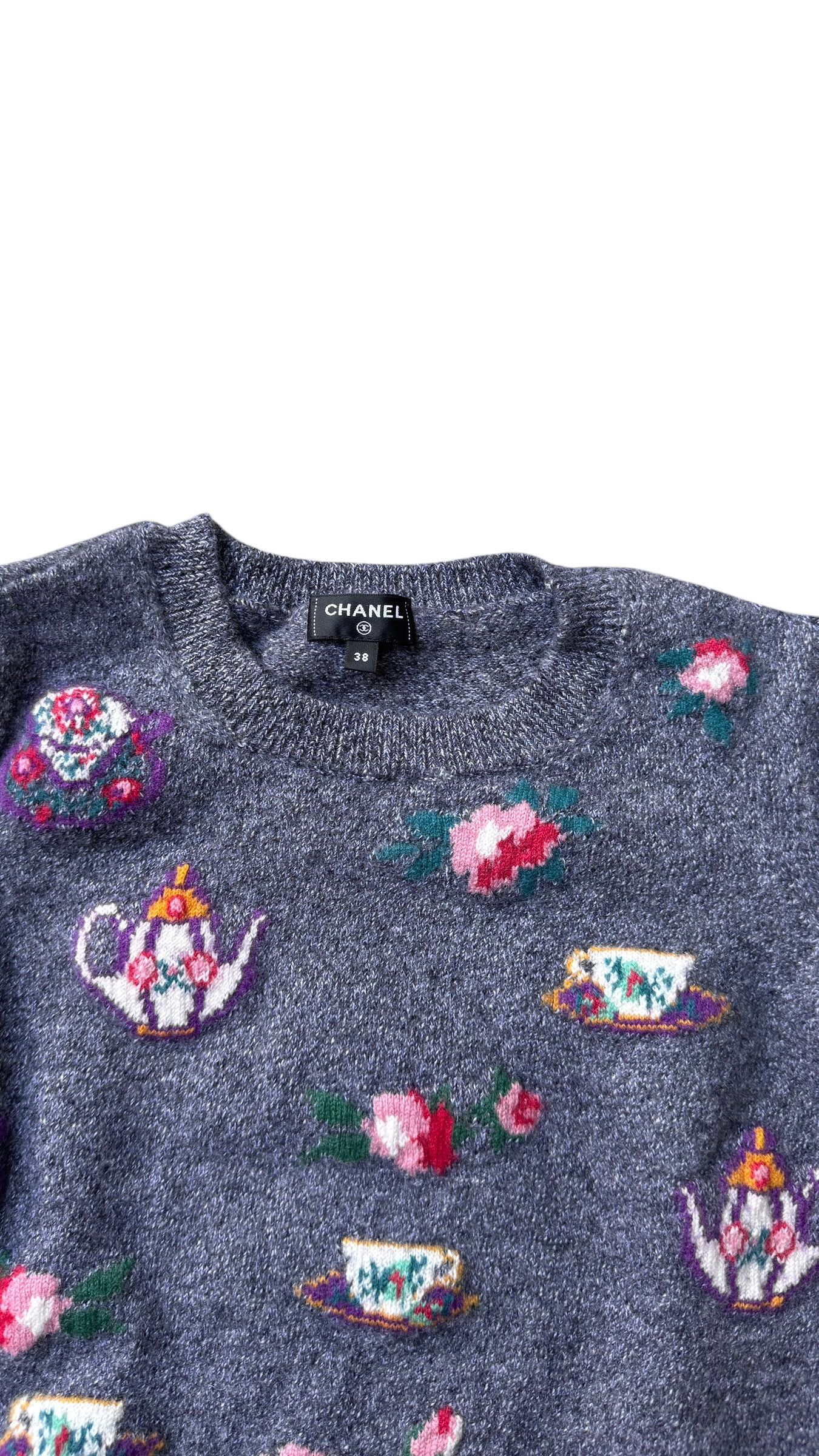 Chanel Chanel Gray Cashmere Sweater with Cute Teapot Design Size M / US 6-8 / IT 42-44 - 4 Thumbnail