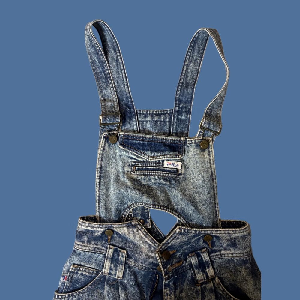 Fila VINTAGE FILA Overalls Womens 29 Blue Acid Wash Denim Royal Relaxed 90s Denim One-Piece Casual Women Size 29 Belt Loops Pockets Zip Front Sailors Size 29" - 1 Thumbnail