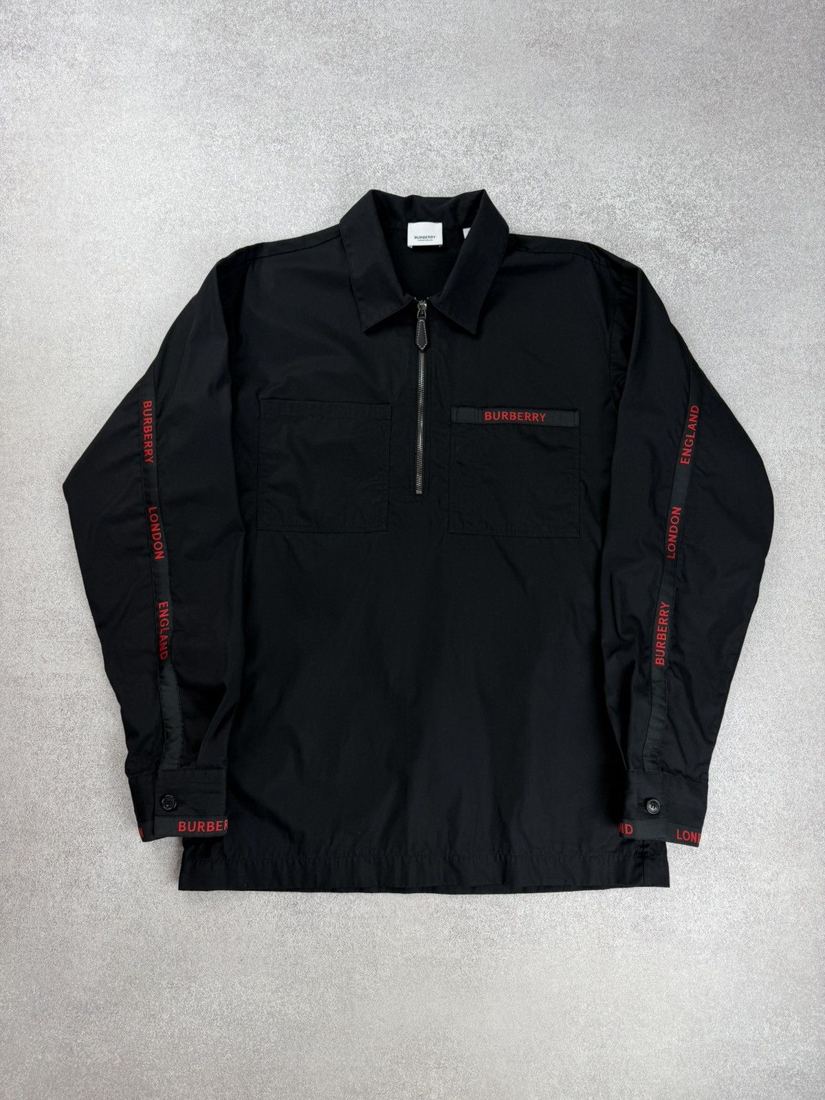 Burberry Half Zip Logo Tape Shirt Black