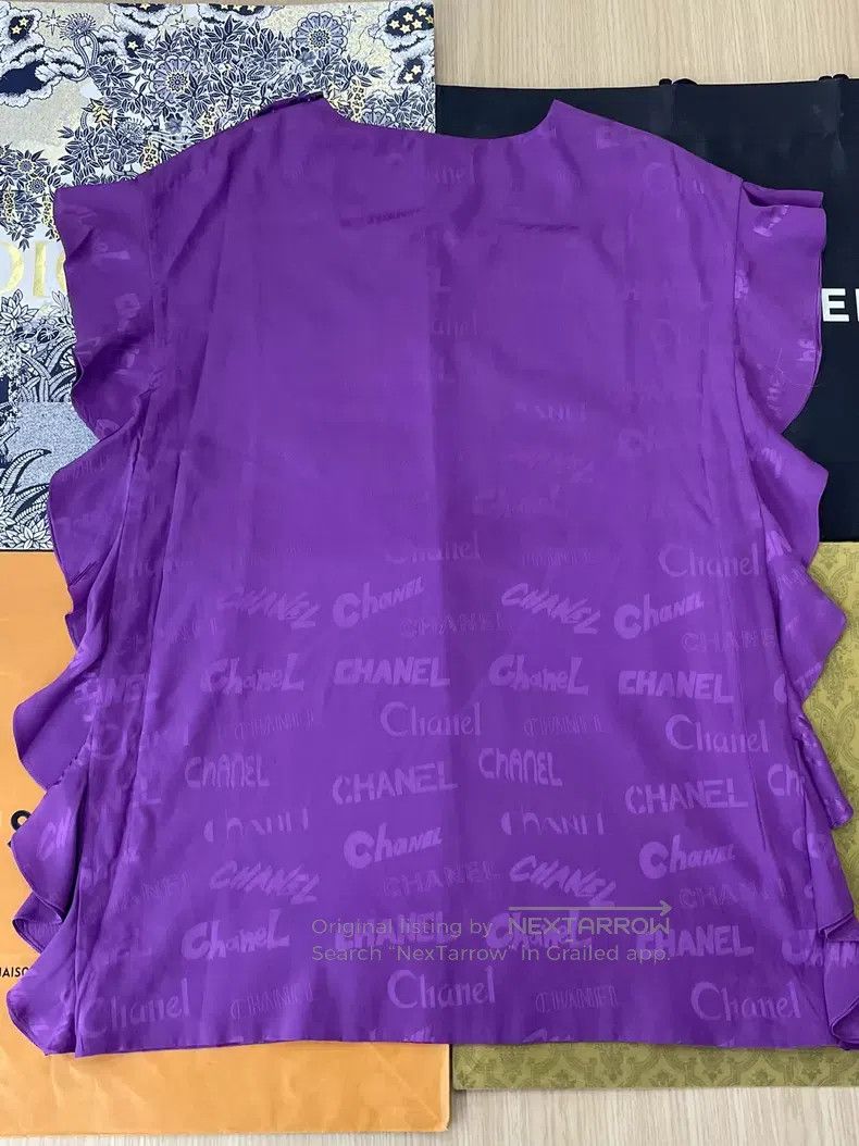 Chanel Chanel Purple silk lotus leaf dark pattern logo dress Size XS / US 0-2 / IT 36-38 - 3 Thumbnail