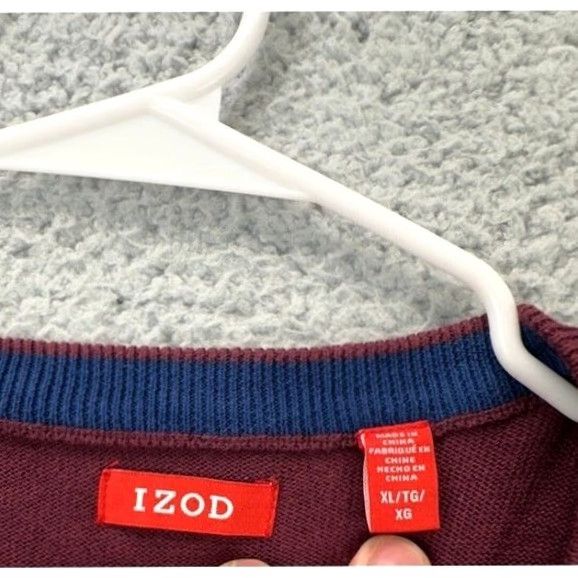 Izod IZOD Sweater Mens XL Fine Gauge Maroon Argyle Long Sleeve V-Neck Pullover NEW Size US XL / EU 56 / 4 - 4 Thumbnail