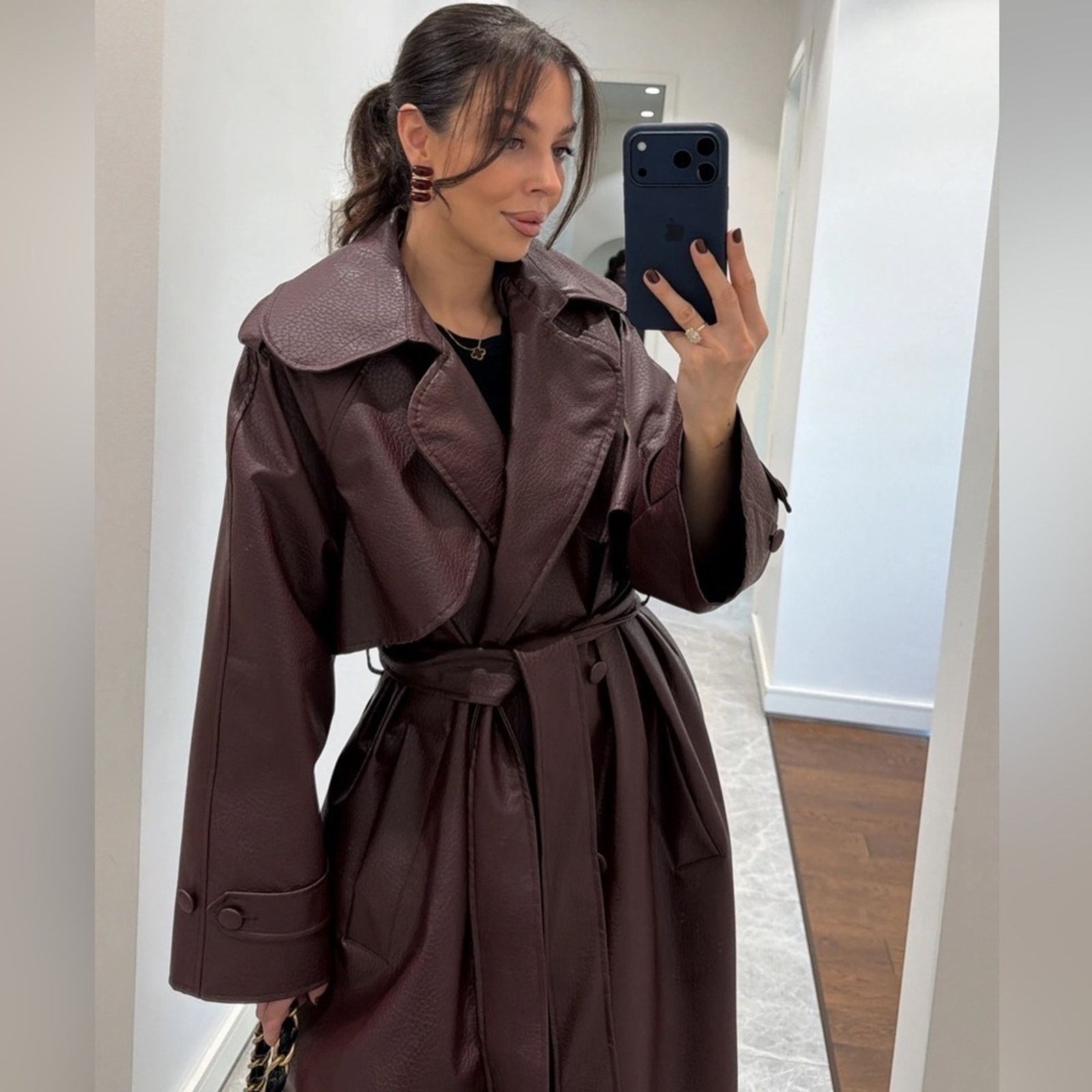 Other Elegant Burgundy Women's Trench Coat Size ONE SIZE - 5 Thumbnail