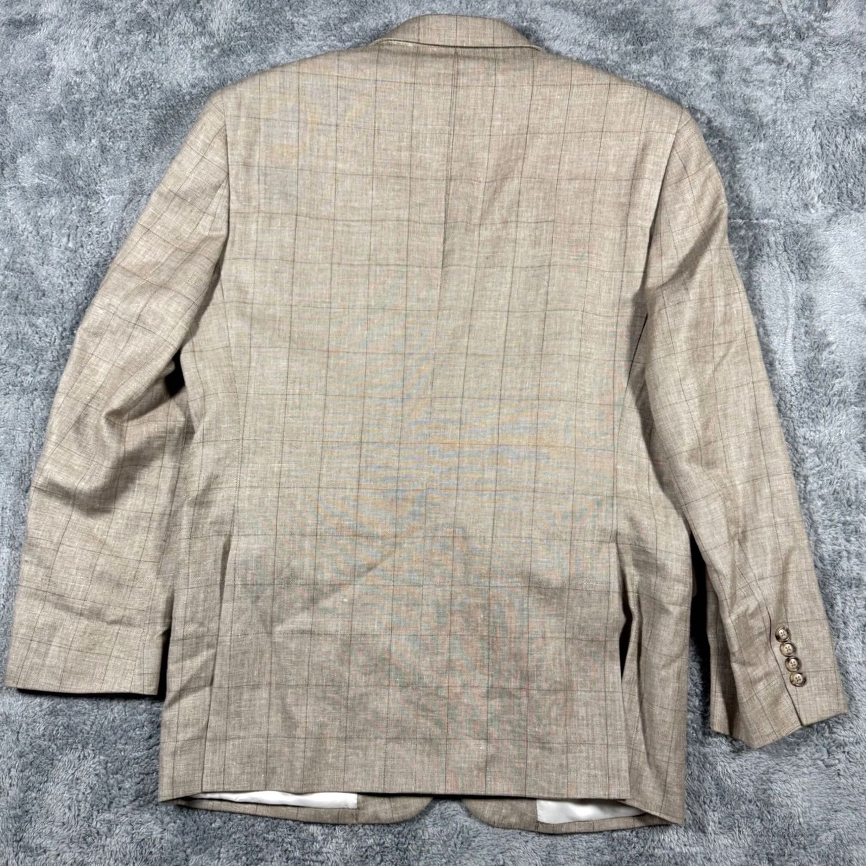 Vintage JOS A BANK Blazer Sport Jacket Plaid Mens Size 43L Linen Wool Silk Size 46R - 6 Thumbnail