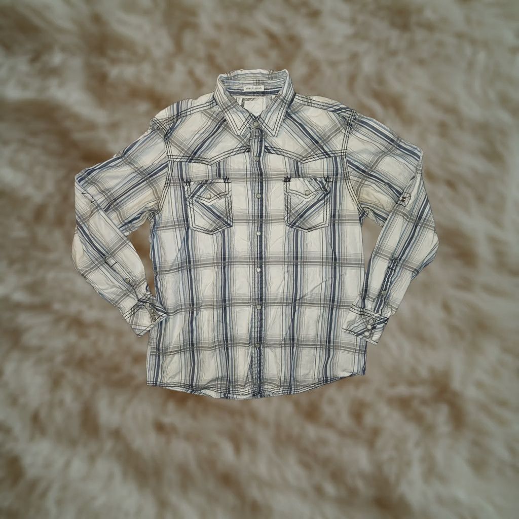 BKE VINTAGE BKE Pearl Snap Shirt Men L Slim White Plaid Roll Tab Preppy Western Cowboy Stretch Size US L / EU 52-54 / 3 - 1 Thumbnail