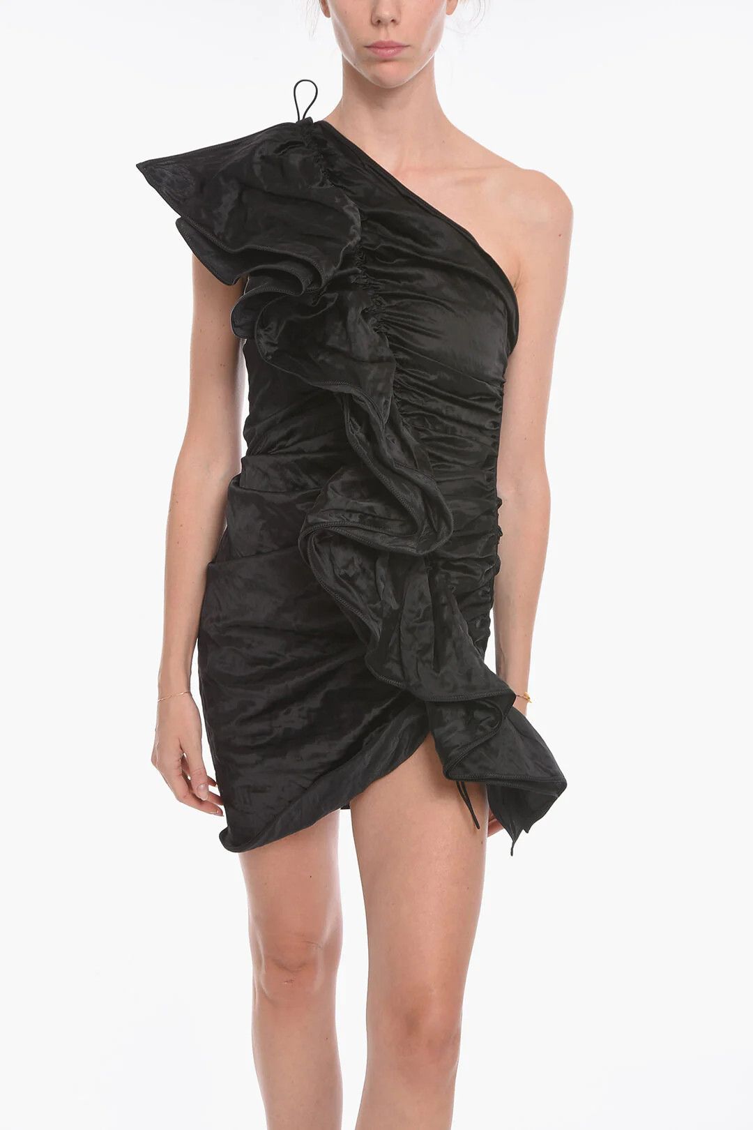 Bottega Veneta og1mm0426 Ruched Satin One-Shoulder Dress in Black Size XS / US 0-2 / IT 36-38 - 4 Thumbnail