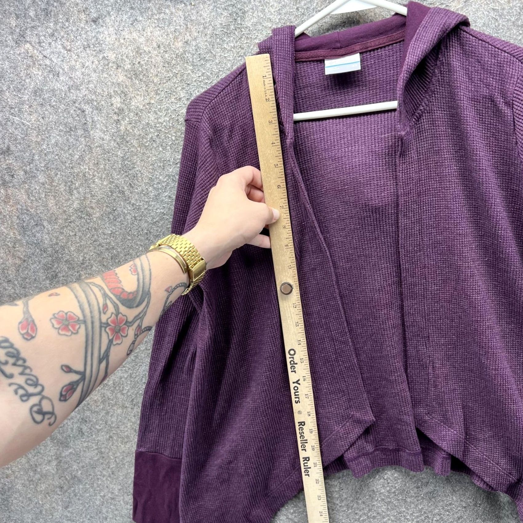 Vintage VINTAGE Columbia Sweater Womens XS Purple Waffle Knit Hooded Open Front Lightweight Size XS / US 0-2 / IT 36-38 - 5 Thumbnail