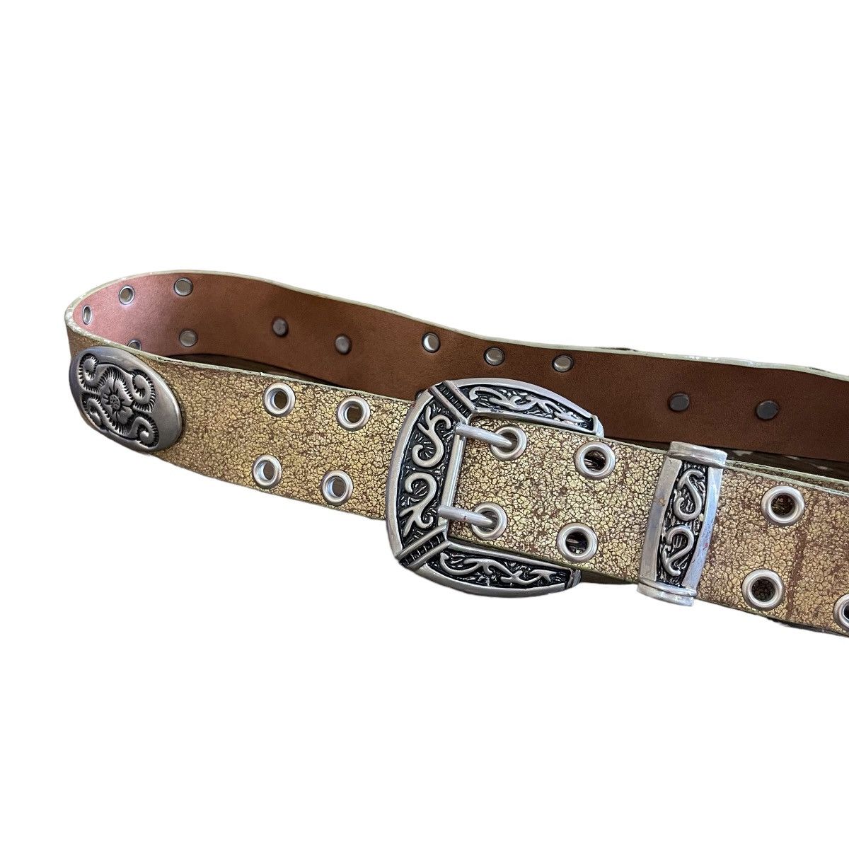 Vintage Western Bronze Worn Belt Y2K Avant Garde
