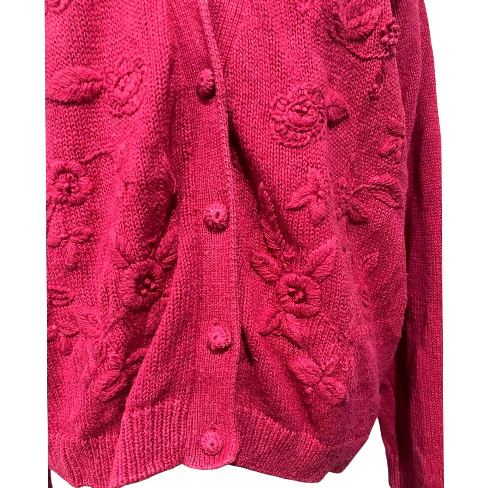 Vintage VINTAGE Cape Isle Knitters Cardigan Sweater Womens XL Pink Floral 90s Cottage Knitters Womens XL Button Heavy Knitted by Hand Size XL / US 12-14 / IT 48-50 - 3 Thumbnail