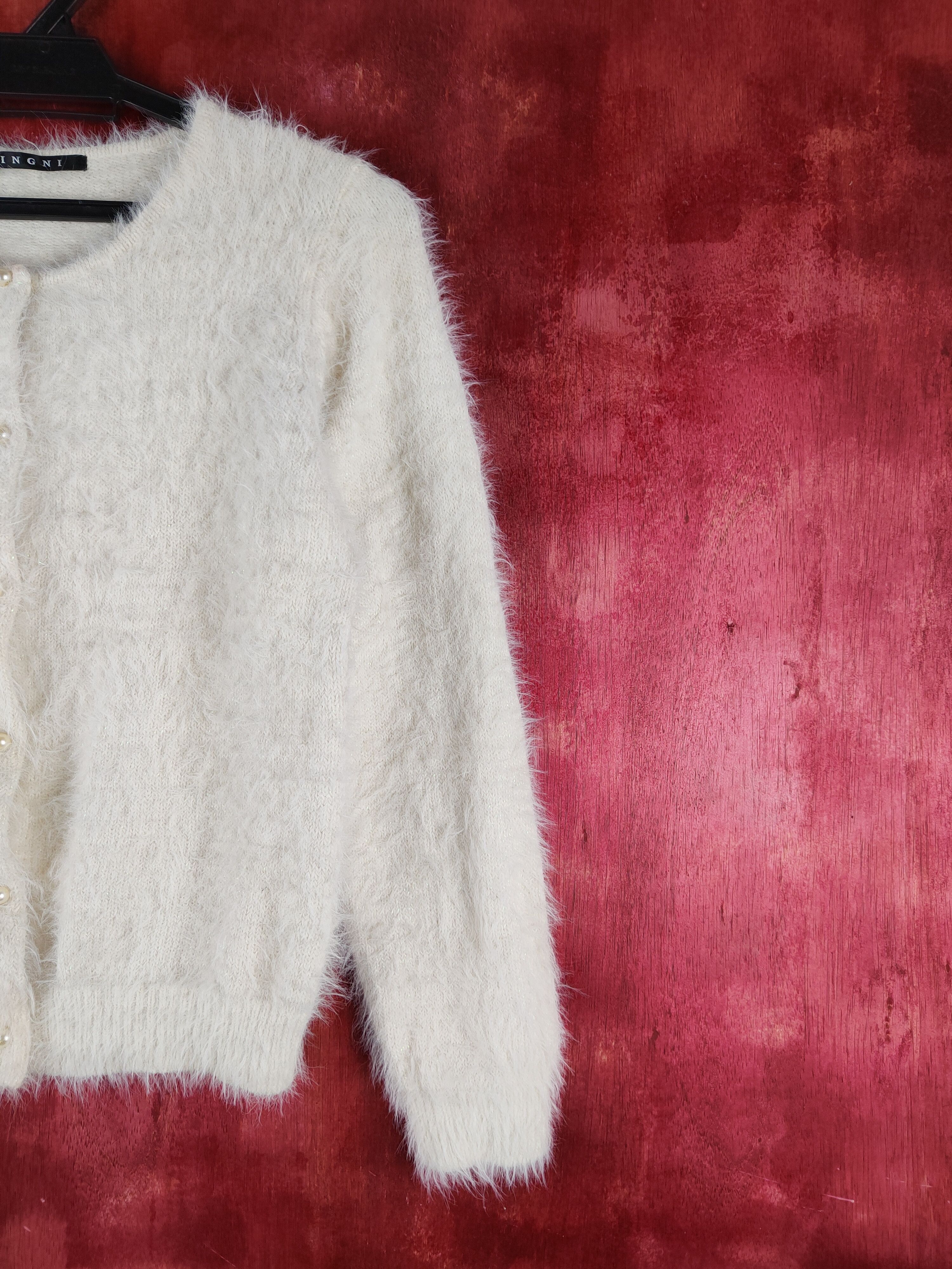 Homespun Knitwear Ingni Beige Shag Shaggy Fur Mohair Knitwear Cardigan#S2110 Size S / US 4 / IT 40 - 5 Thumbnail