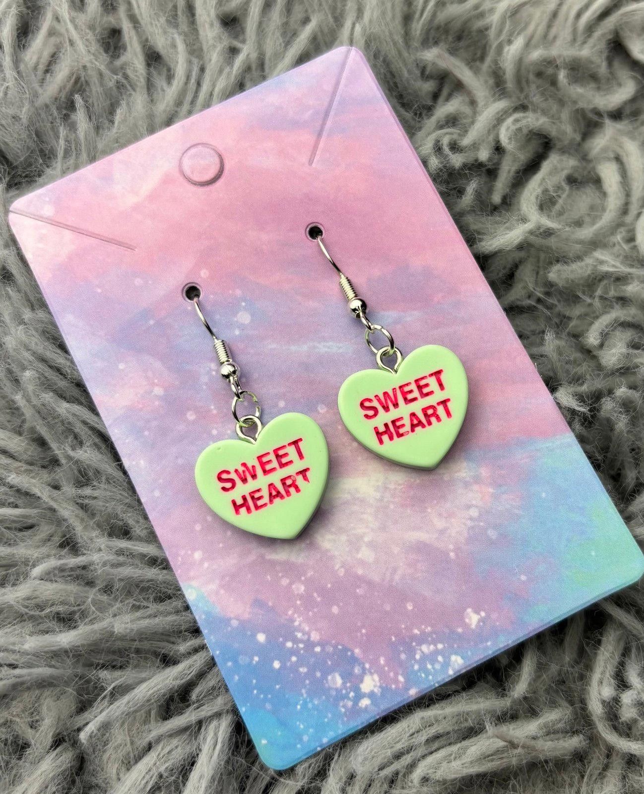 Handmade Mint green Heart valentines sweethearts earrings Size ONE SIZE - 1 Preview
