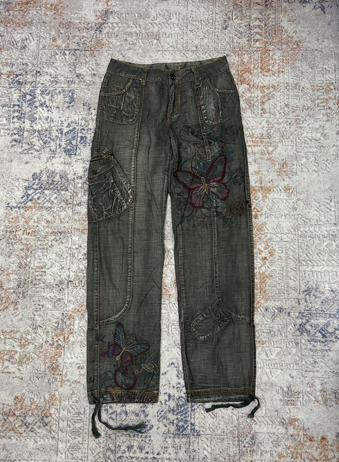 Hysteric Glamour × Japanese Brand Cargo MultiPocket Emboidered Butterfly Pants Size US 29 - 1 Thumbnail