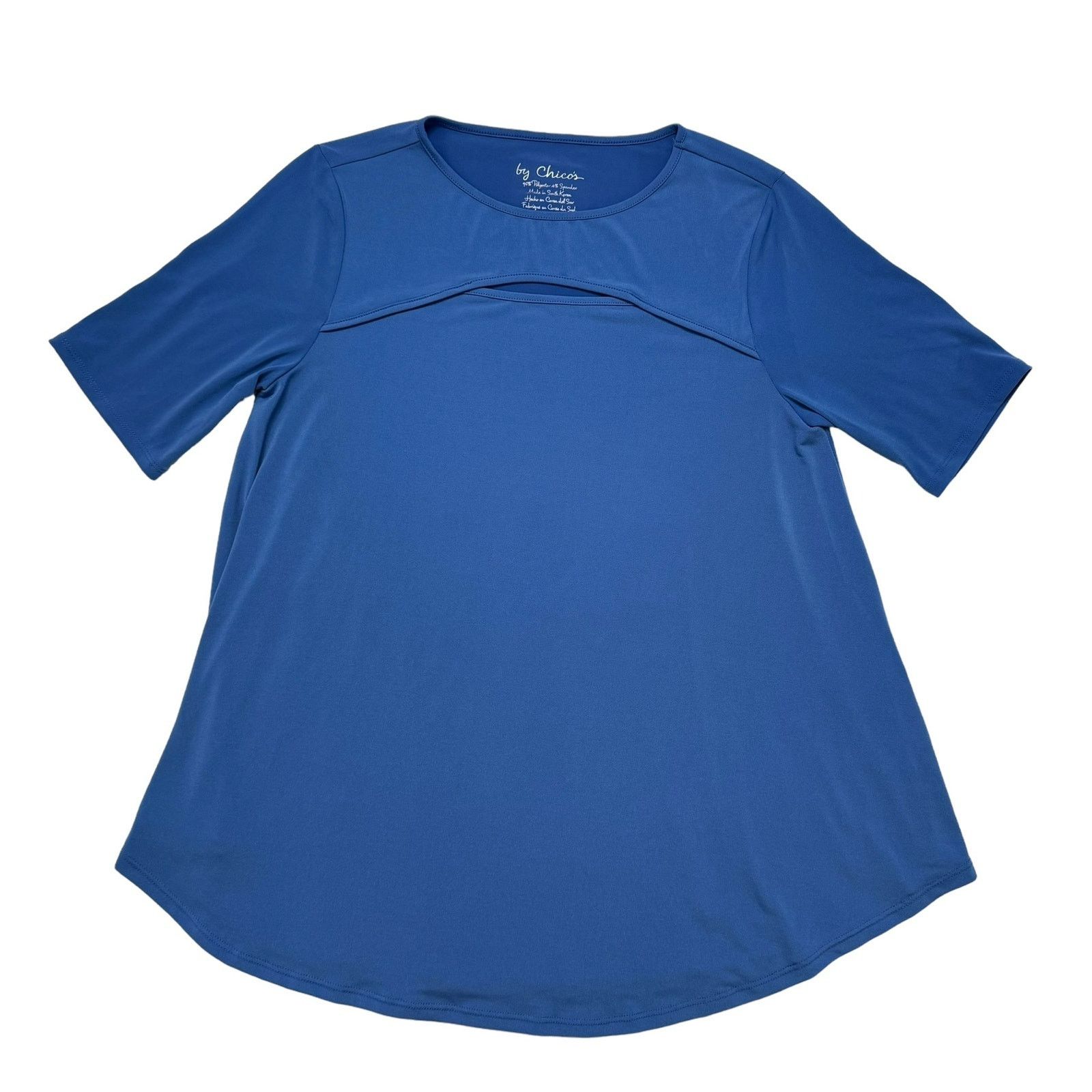 Chicos BY CHICOS Cornflower Blue Keyhole 3/4 Sleeve Top Small 0 Size S / US 4 / IT 40 - 4 Thumbnail