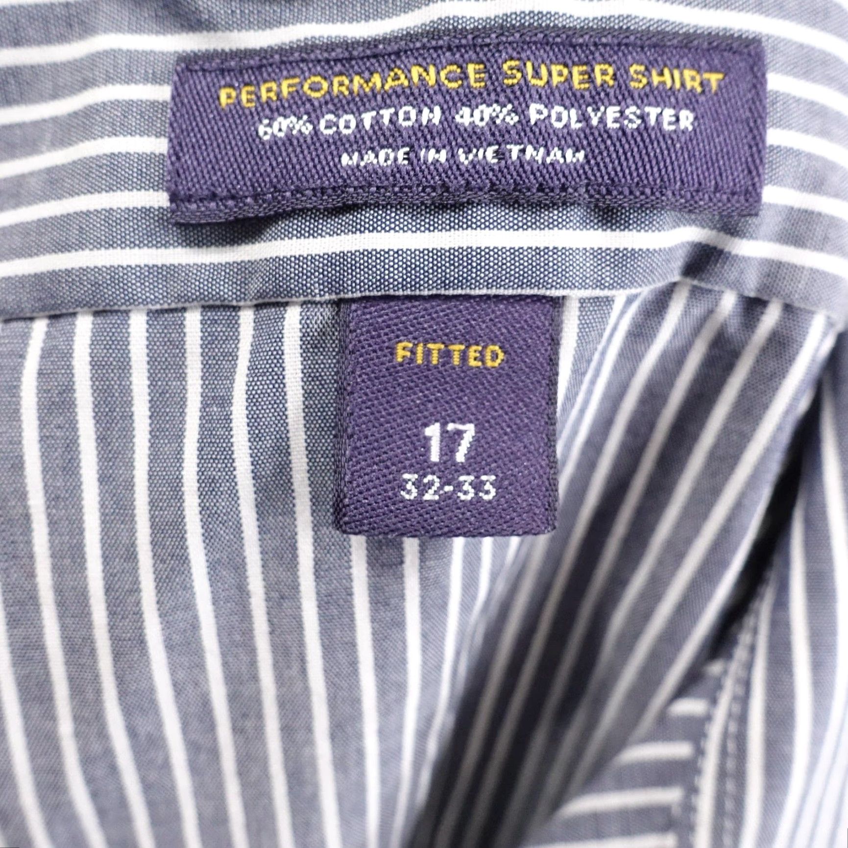 Stafford Stafford Shirt Mens 17 32-33 Blue White Stripe Fitted Performance Super Dress Shirt Size 46R - 7 Thumbnail