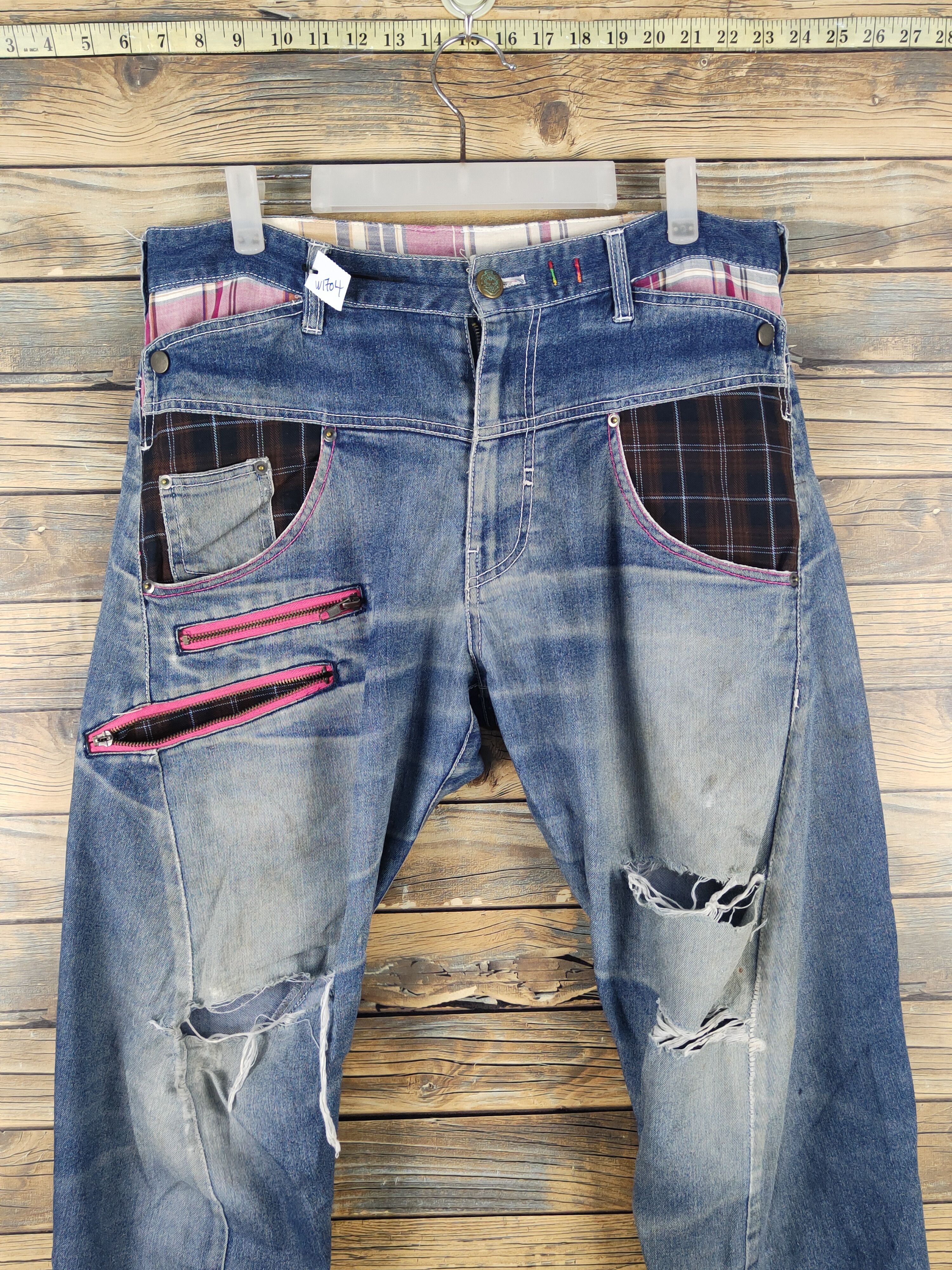 Japanese Brand UPST Upstart double waist Blue Ripped Soft Jeans #W1704 Size US 32 / EU 48 - 2 Thumbnail