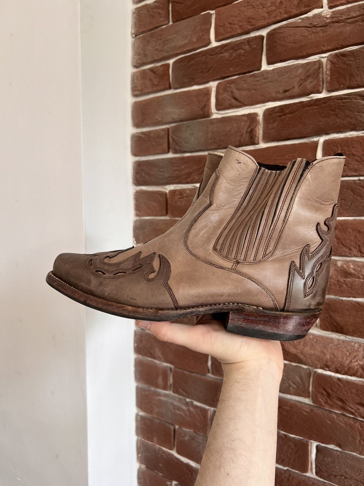 Handmade Vintage Sancho Genuine Leather Brown Western Cowboy Boots Size US 7 / EU 40 - 5 Thumbnail