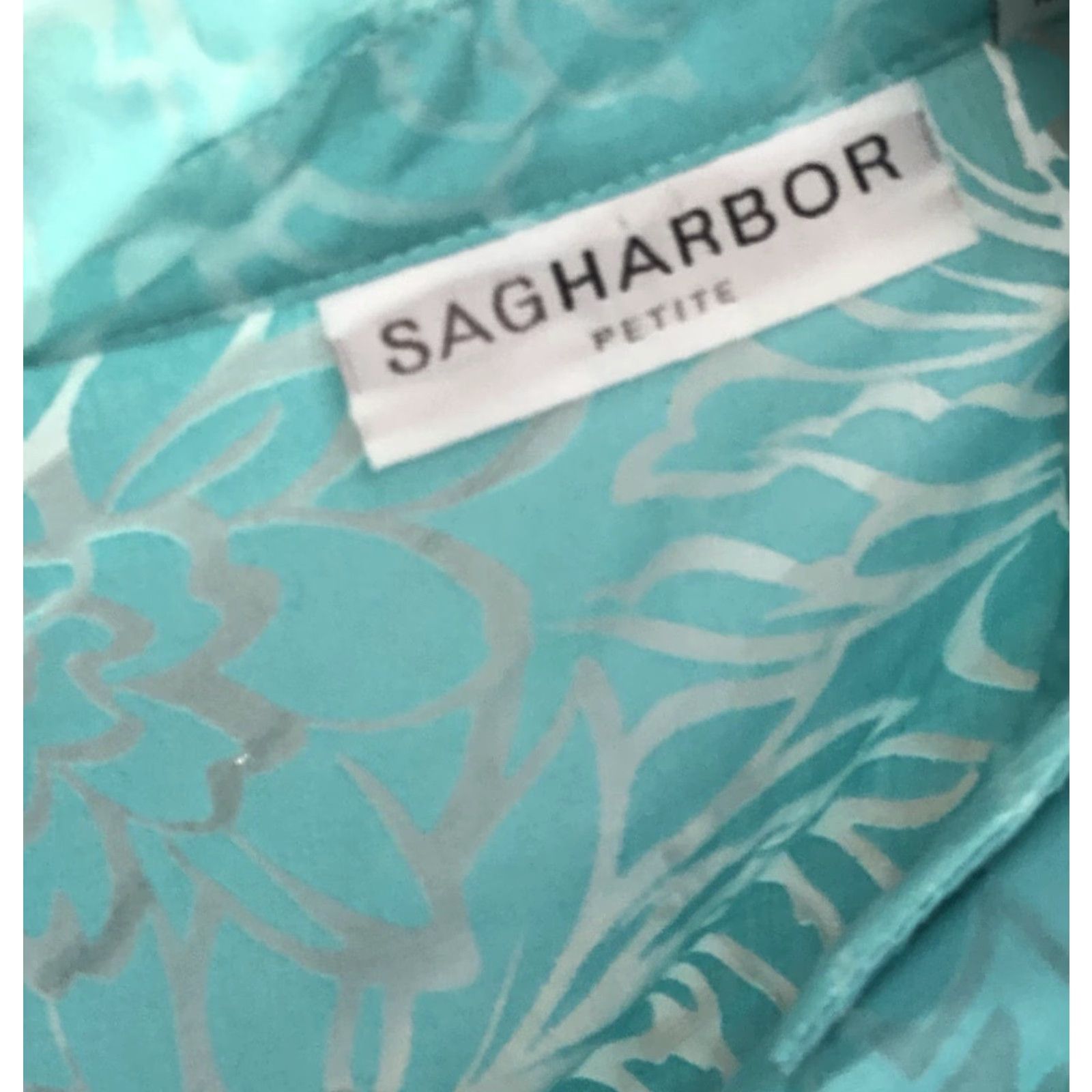 Vintage Sag Harbor Flu Floral Blouse Ladies Large Aqua Roll Tab Sleeve Collared 53% polyester 47% cotton Size L / US 10 / IT 46 - 6 Thumbnail