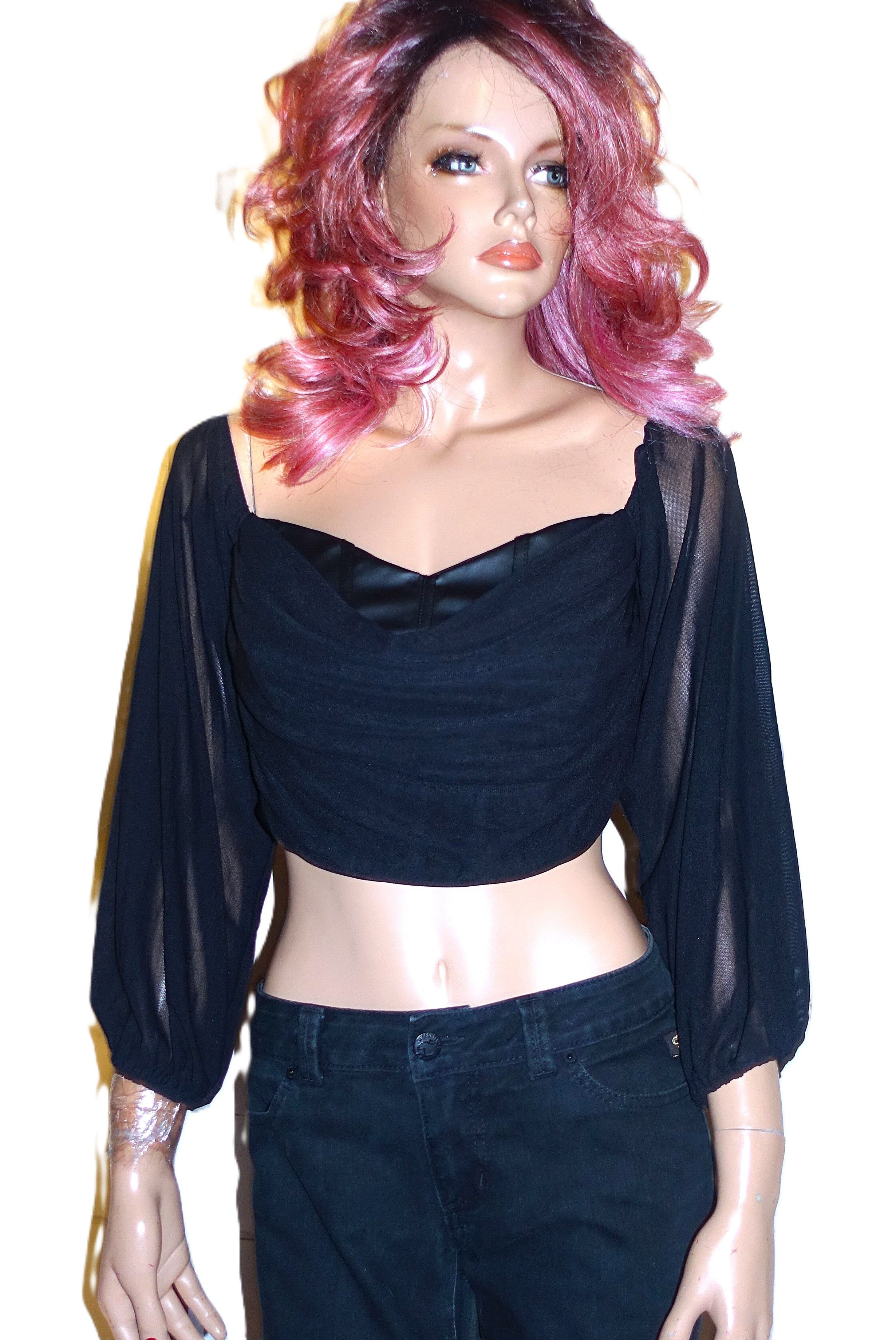 Vintage Windsor Black Faux leather Draped Crop Top M Size M / US 6-8 / IT 42-44 - 3 Thumbnail