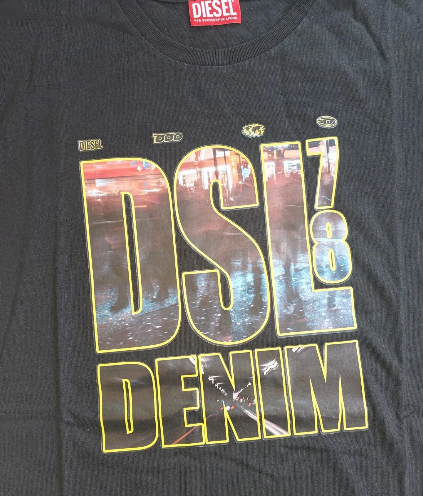 Diesel DIESEL Black T-shirt with DSL 78 Denim print T 4192 Size US L / EU 52-54 / 3 - 3 Thumbnail