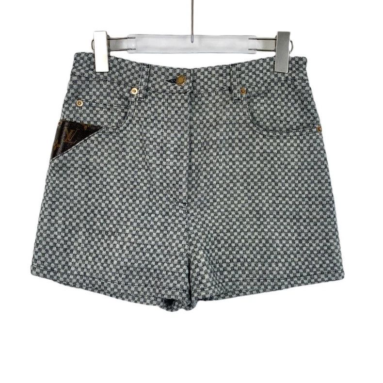 Louis Vuitton Louis Vuitton 22 Grey Checker Cotton Casual Denim Shorts Size 37" - 1 Thumbnail