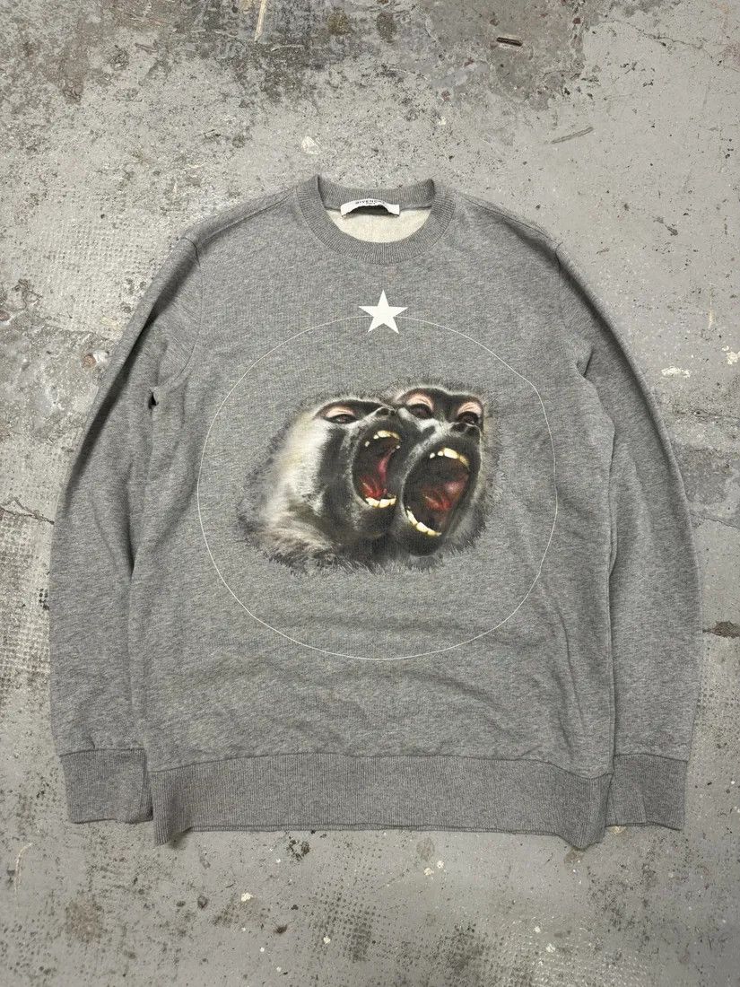 Designer × Givenchy × Vintage SS2016 Givenchy Monkeys Grey Star Sweater by Riccardo Tisci Size US M / EU 48-50 / 2 - 1 Thumbnail