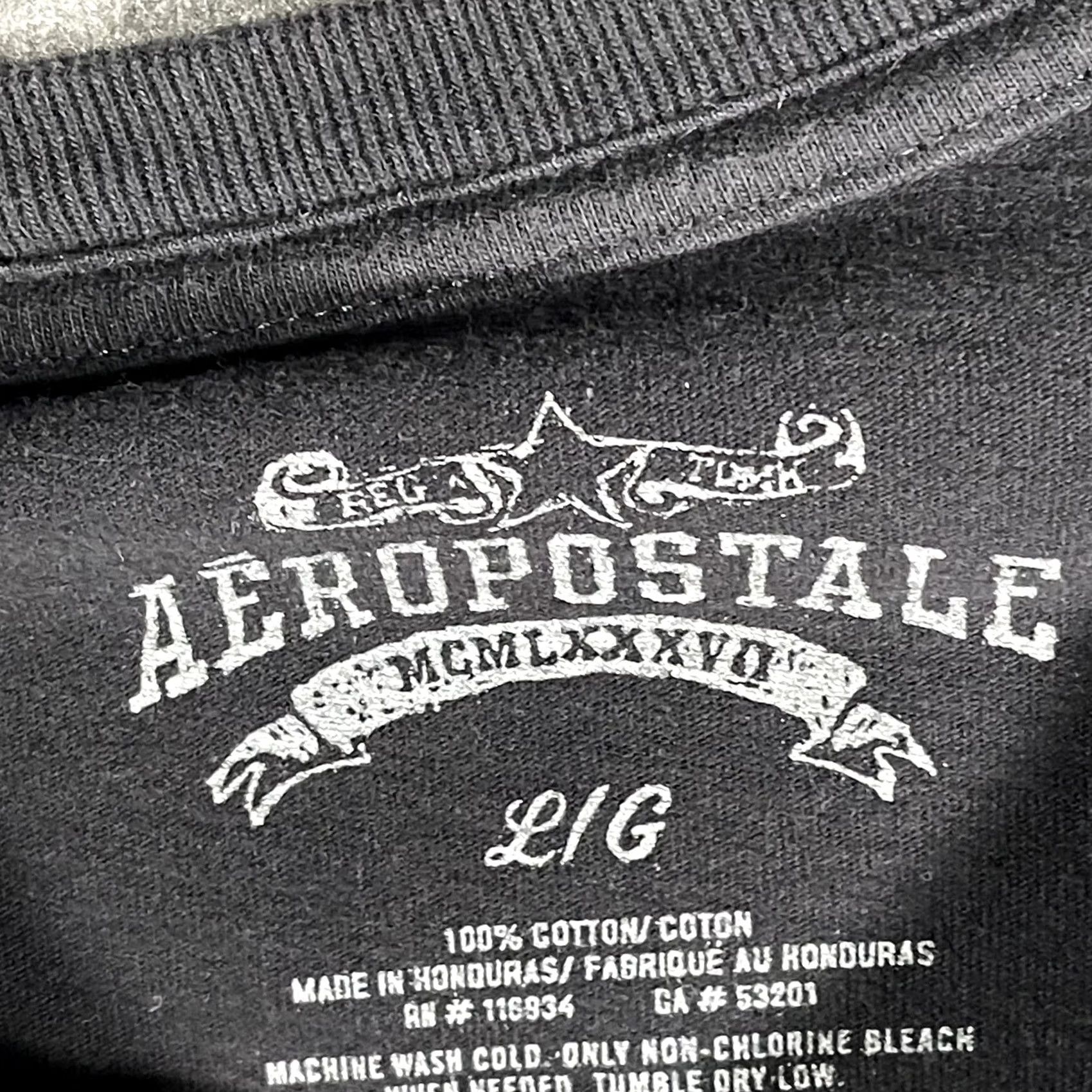 Aeropostale AEROPOSTALE Shirt Mens L Black Allover Graphic Tee Y2K Logo Vertical AERO Front Crew Neck Short Sleeve Size US L / EU 52-54 / 3 - 4 Thumbnail