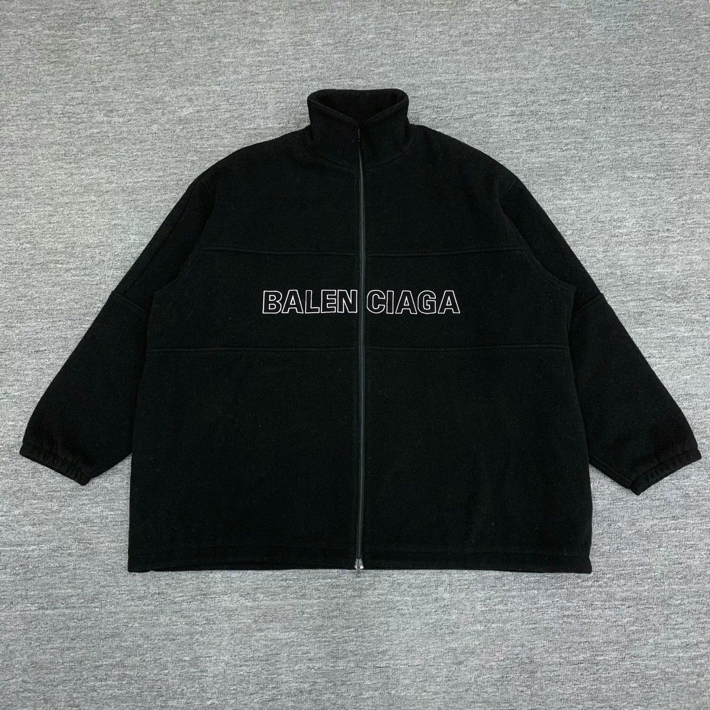 Balenciaga Balenciaga Black Wool Coat with Large Logo Size S / US 4 / IT 40 - 1 Thumbnail