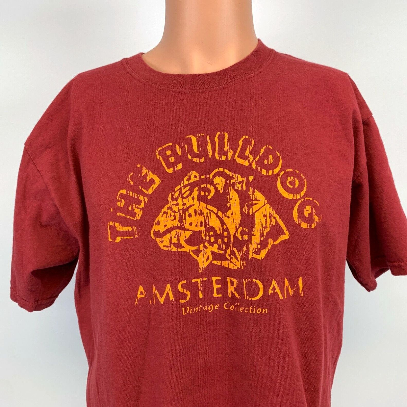 image of Vintage The Bulldog Amsterdam Marijuana Coffee Shop Official Retro T Shirt Red Size L in White