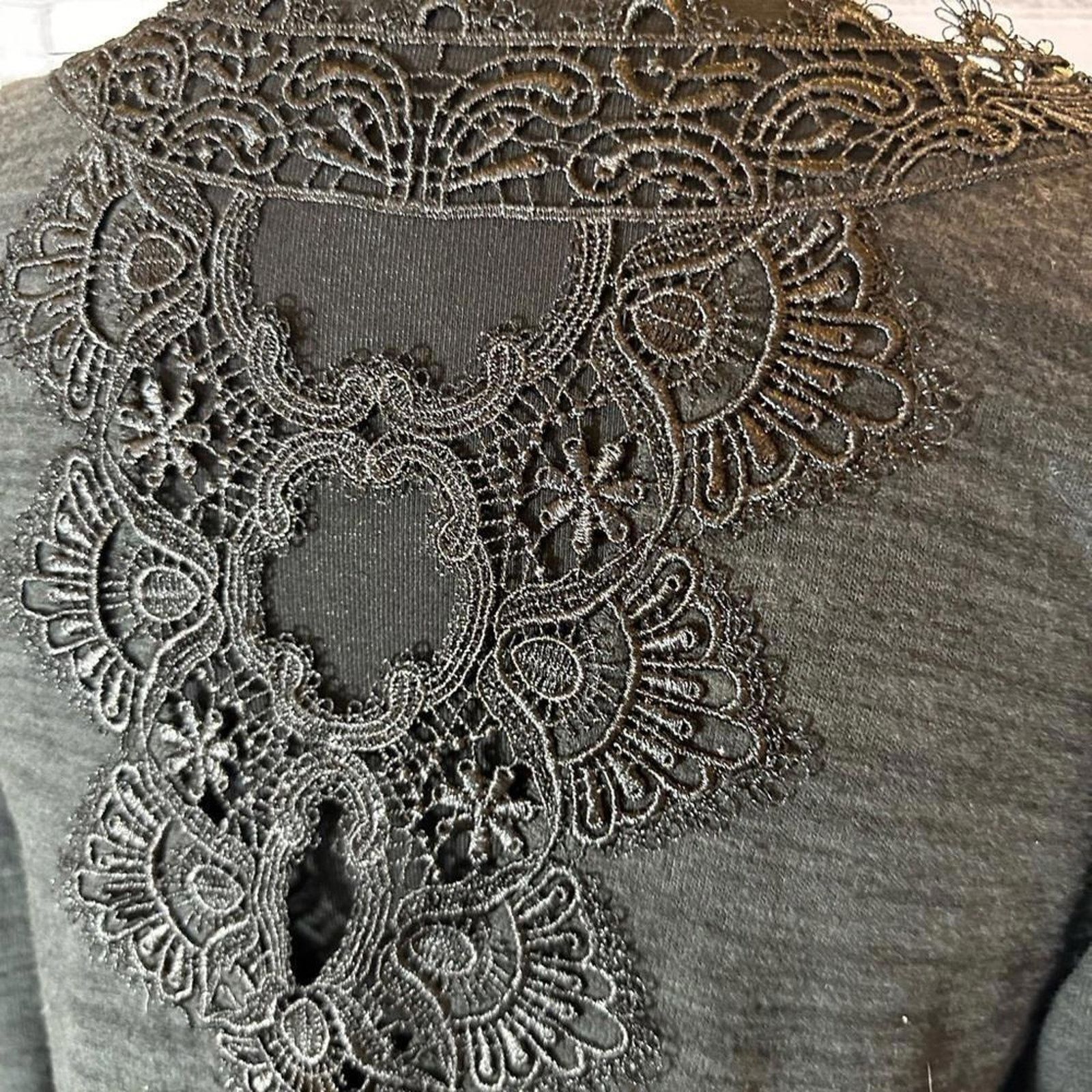 Designer NWT Elegant Gray Long Sleeve Dress with Lace Detail Size XS / US 0-2 / IT 36-38 - 5 Thumbnail
