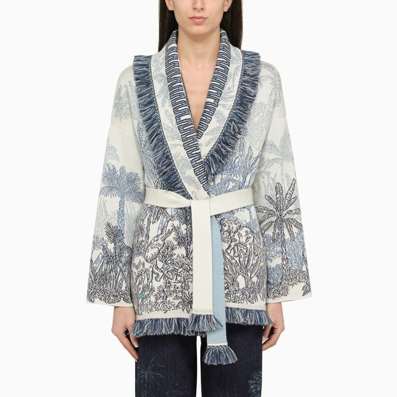 image of Alanui White/blue Jacquard Cardigan, Women's (Size XS)
