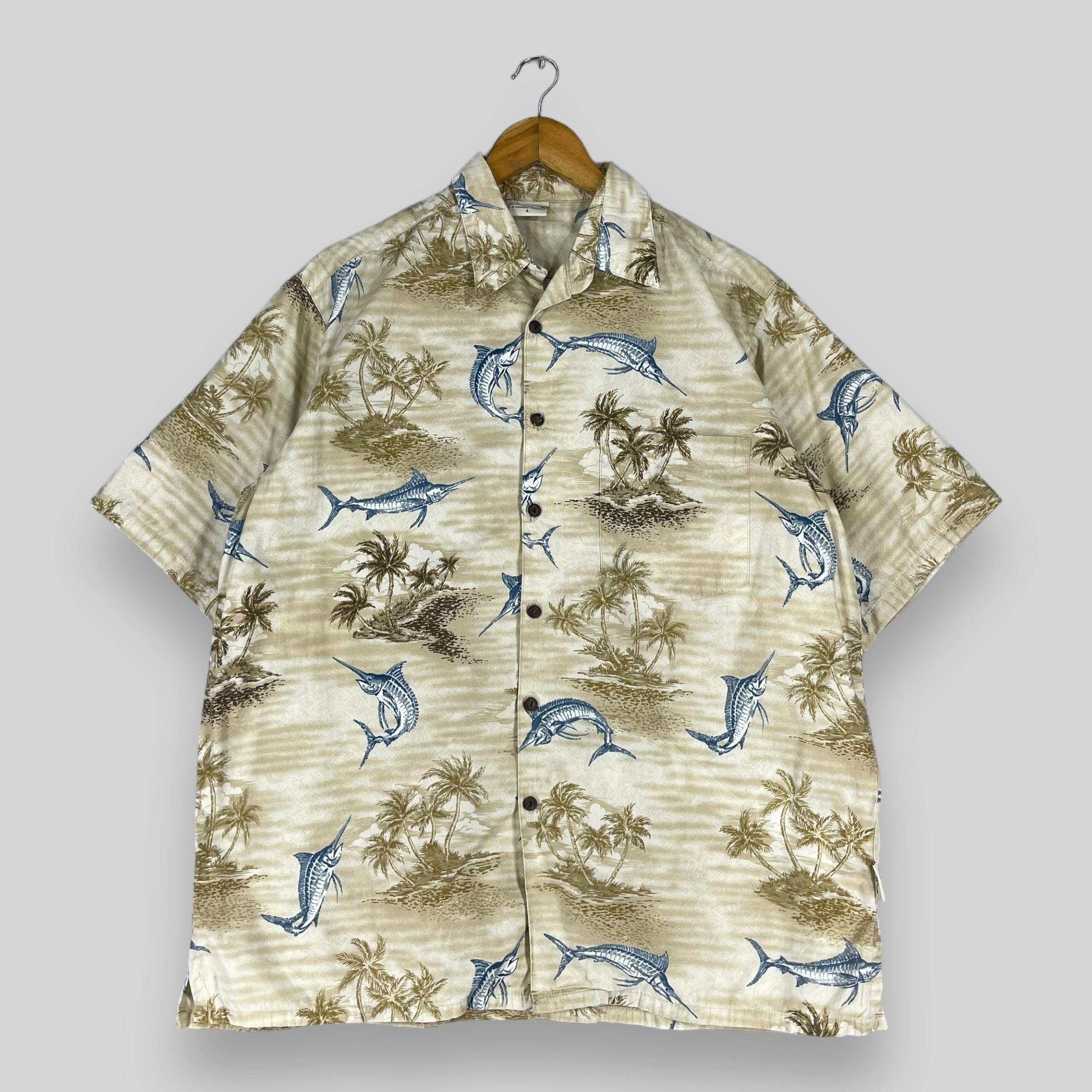 Japanese Brand × Vintage Vintage Hawaiian Aloha Tropical Marlin Fish Printed Shirt Size US L / EU 52-54 / 3 - 1 Thumbnail