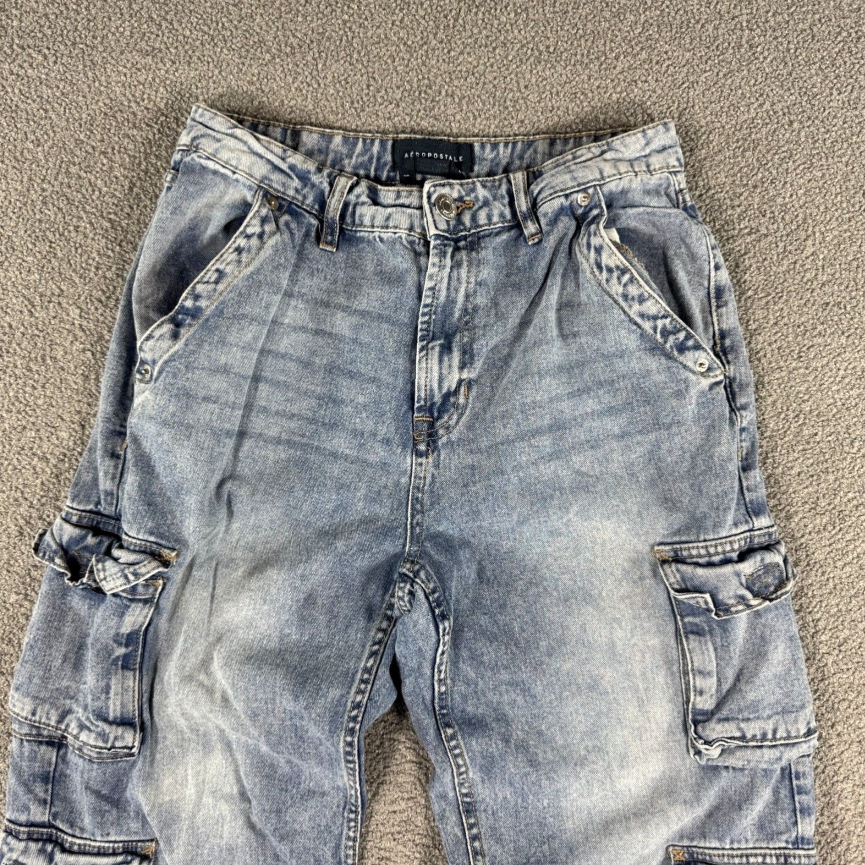AeroPostale Jeans Women 28 Blue Acid Wash Low Rise Wide Leg Cargo Whiskered Jeans Women 28 Blue Acid Wash Low Rise Wide-Leg Cargo Whiskered