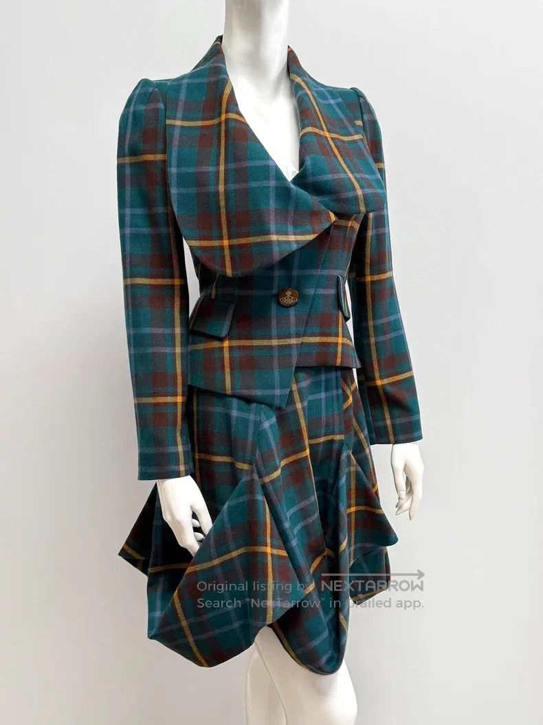 Vivienne Westwood Vivienne Westwood Blue-green checkered suit, heart-neck as Size L / US 10 / IT 46 - 7 Thumbnail