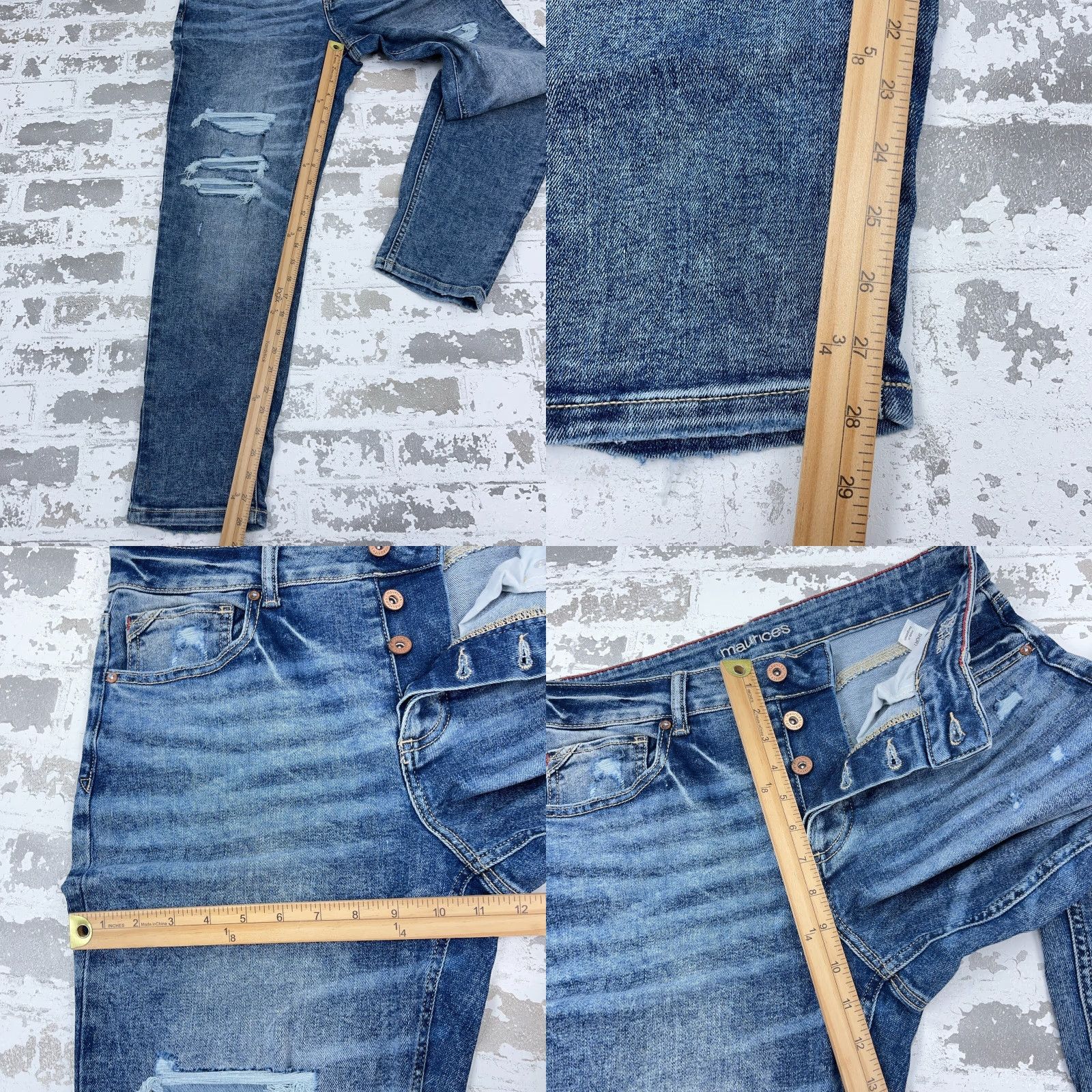 Vintage Maurices Jeans Women 8 Boyfriend High Rise Medium Wash Distressed Button Fly Zipper Pockets Size 30" / US 8 / IT 44 - 8 Thumbnail