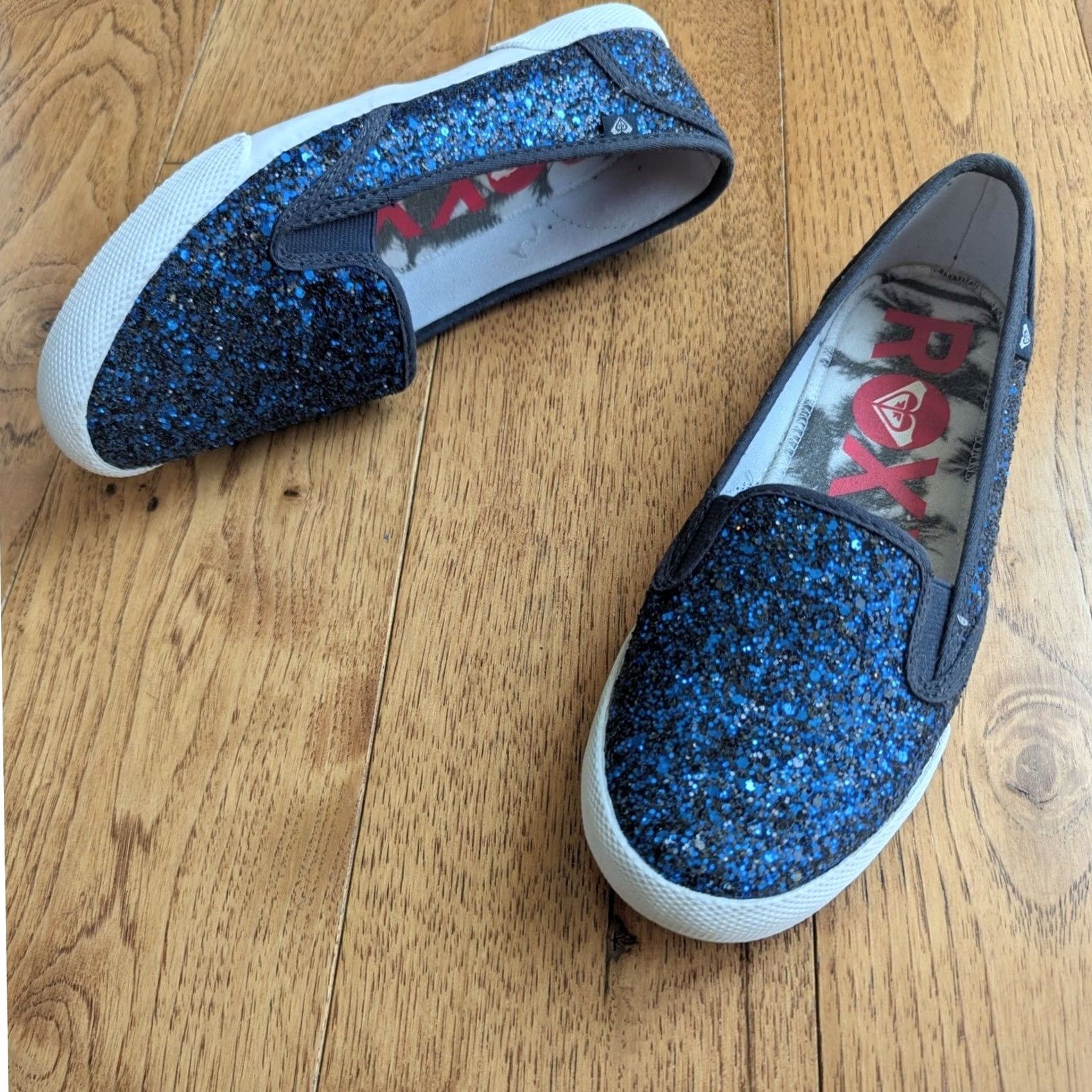 Vintage Roxy Drifter Sneaker Blue Glitter Slip On Womens 7.5 Mermaidcore Glitter Logo Cushioned Comfort Casual Beach Walking Size US 8 / IT 38 - 2 Thumbnail