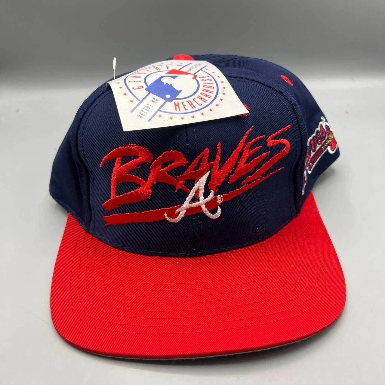Signatures × Vintage Atlanta Braves Hat Men Blue Red Signatures MLB Snap Back Cap Size ONE SIZE - 3 Thumbnail