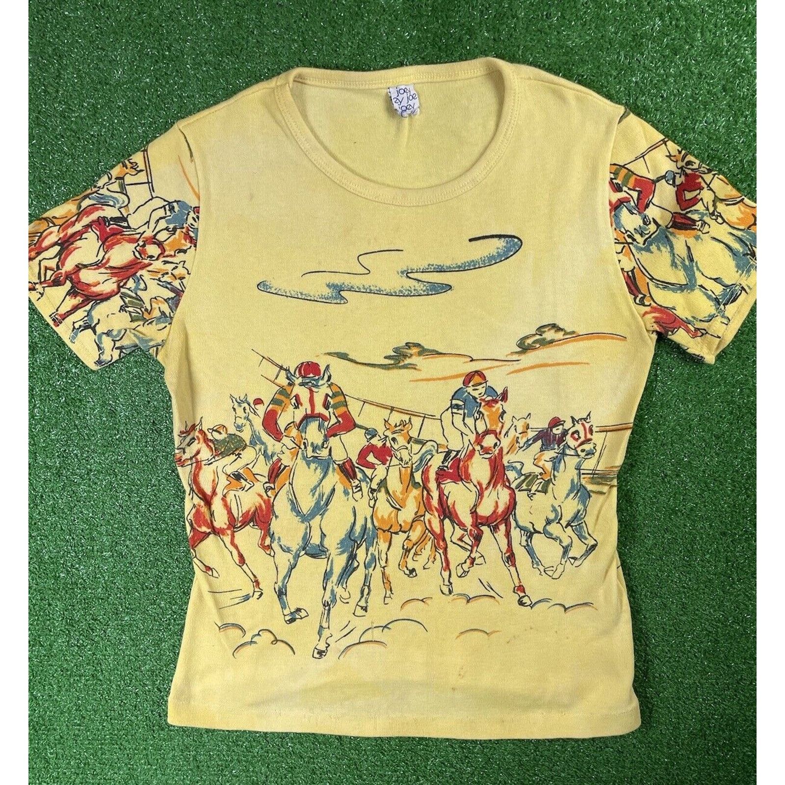 Vintage Vintage 80s Horse Racing Polo Small Yellow Baby Doll Shirt Size S / US 4 / IT 40 - 2 Thumbnail