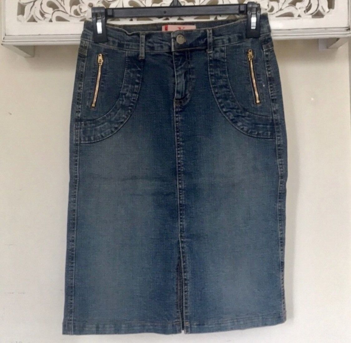 Other LVLX FRONT SLIT HIGH WAIST DENIM JEAN SKIRT ZIPPER POCKETS Size 26" / US 2 / IT 38 - 1 Thumbnail