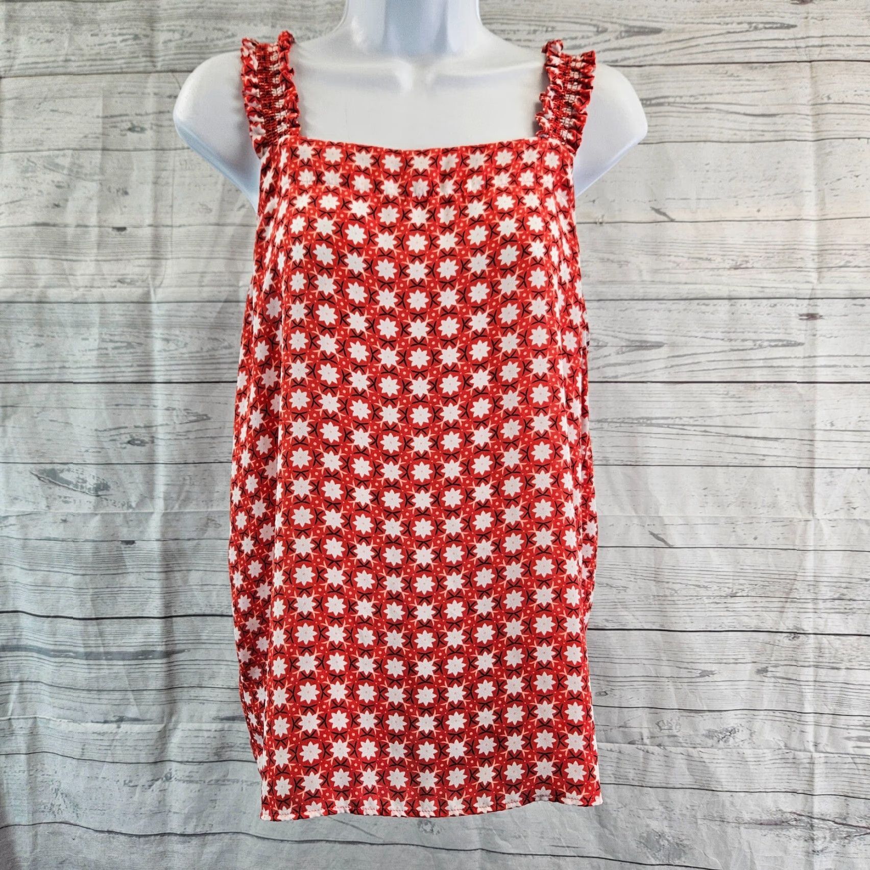 Loft VINTAGE? Ann Taylor LOFT Womens Printed Top Sz Medium Red White Sleeveless Size M / US 6-8 / IT 42-44 - 2 Thumbnail