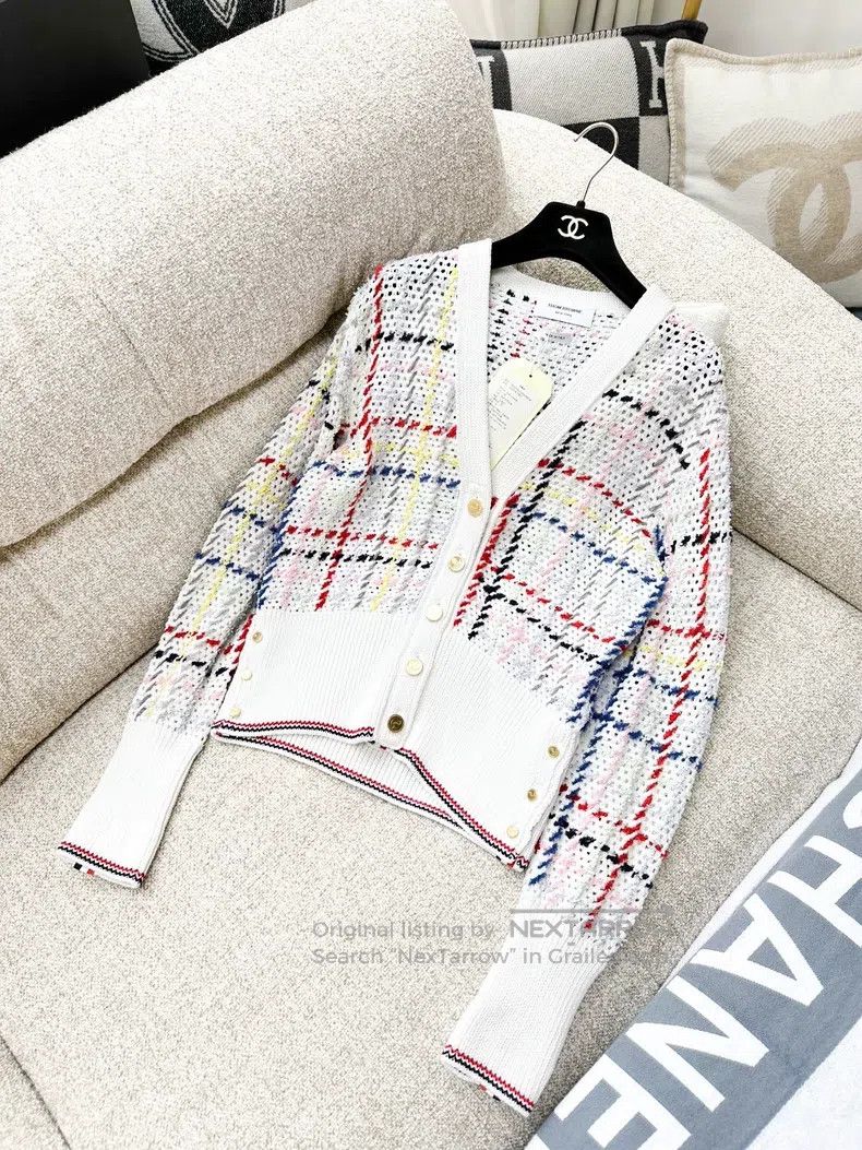Thom Browne Thom Browne White Colorful Plaid Long Sleeve Knit Cardigan Size XS / US 0-2 / IT 36-38 - 2 Thumbnail