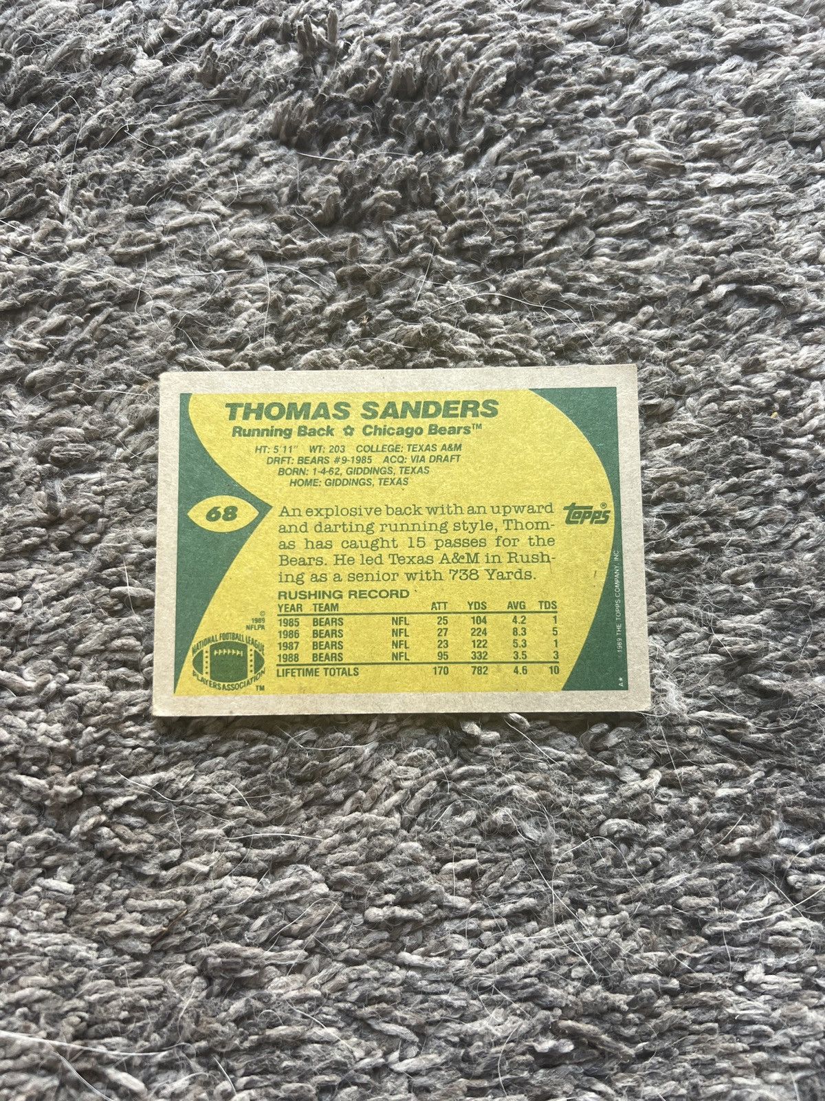 NFL 1989 Topps #68 Thomas Sanders Card Size ONE SIZE - 2 Thumbnail