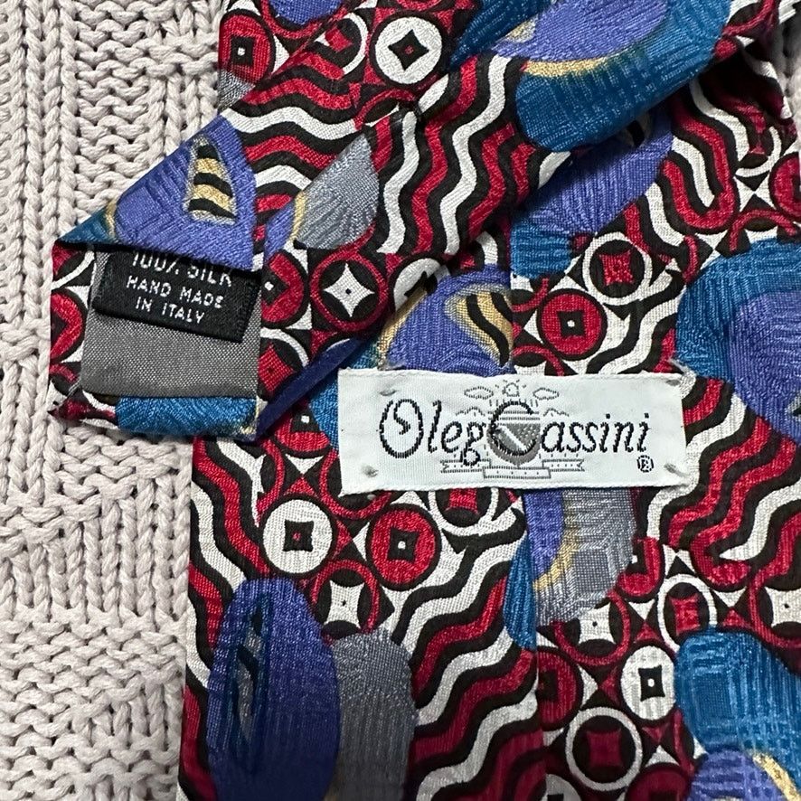 Oleg Cassini Vintage Oleg Cassini red and blue abstract Italian silk tie Size ONE SIZE - 3 Thumbnail