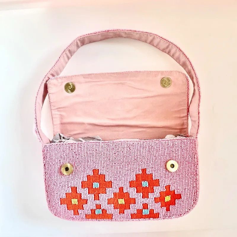 Anthropologie RARE Anthropologie The Fiona Beaded Geometric Bag Pink Aztec Size ONE SIZE - 4 Thumbnail