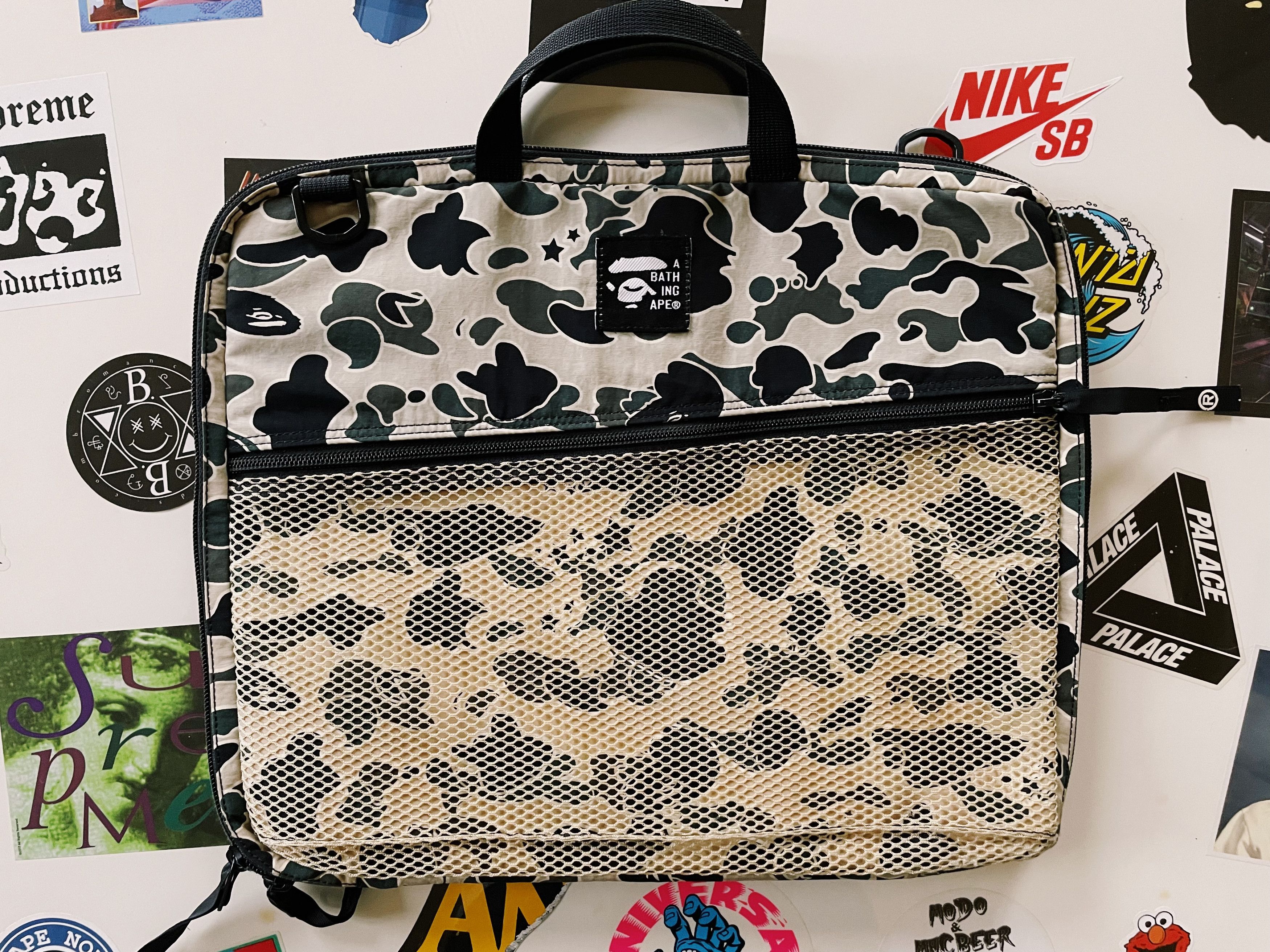 image of Y2K Bape A Bathing Ape Psyche Camo Laptop Bag in Beige/Khaki/Black, Men's