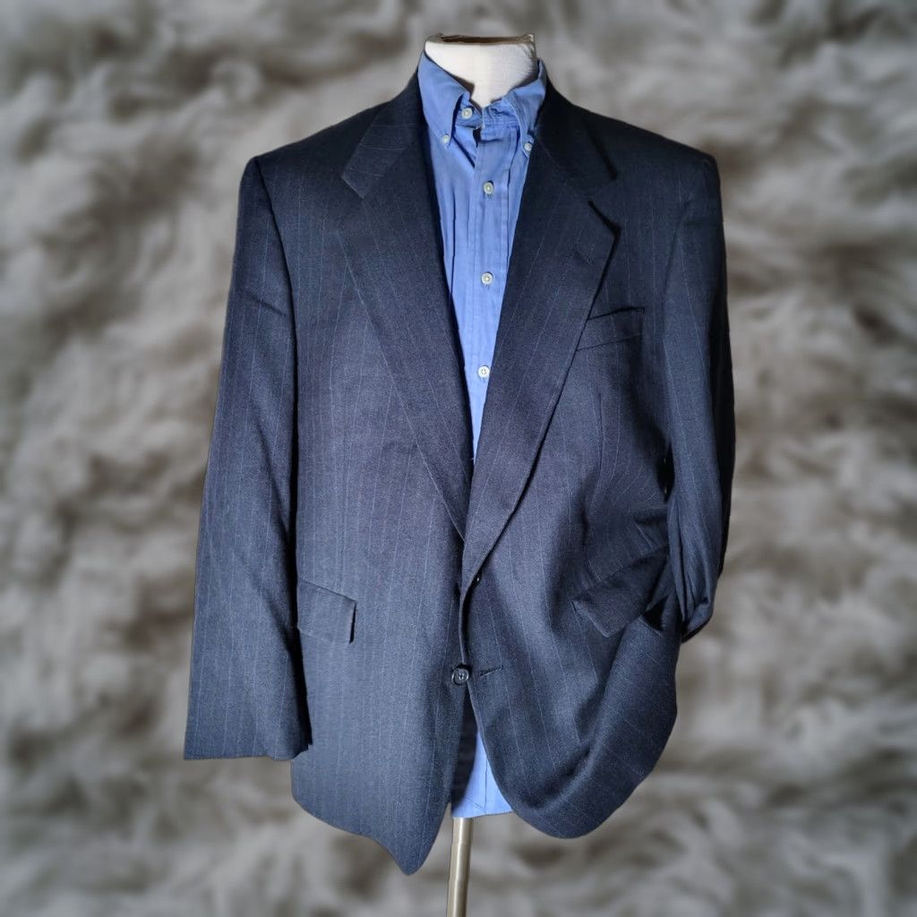 Hart Schaffner Marx Hart Schaffner Marx Suit Flannel Wool Charcoal Striped 2 Piece 44R Jacket Pants 38 Mens Vintage Size 44R - 1 Thumbnail