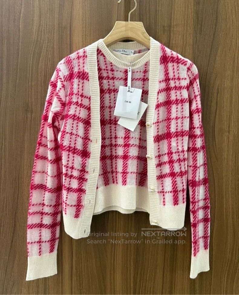 Dior Dior Red and white checked knit cardigan vest set Size XS / US 0-2 / IT 36-38 - 1 Thumbnail