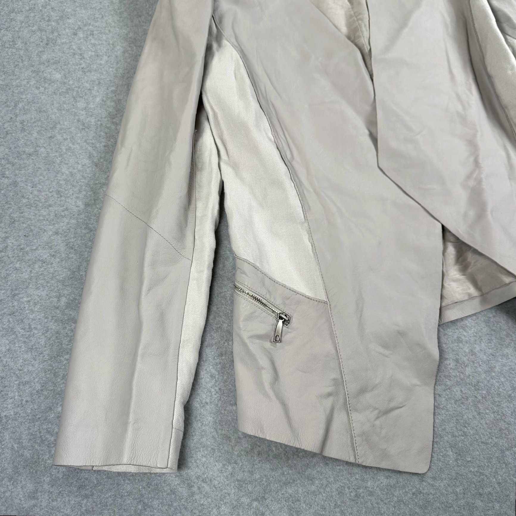 Vintage Lafayette 148 New York Leather Jacket Womens 4 Beige Collarless Zip Linen Shirt Size S / US 4 / IT 40 - 4 Thumbnail