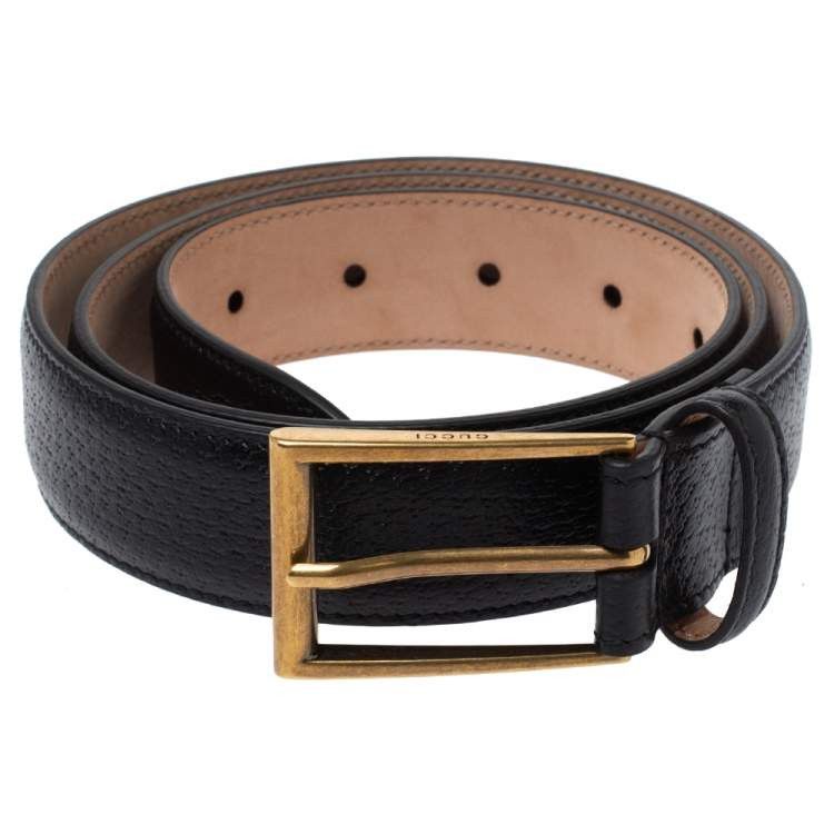 Gucci Gucci Grained Black Leather Brass Buckle Belt BNWT 90-36 Size 32 - 2 Thumbnail
