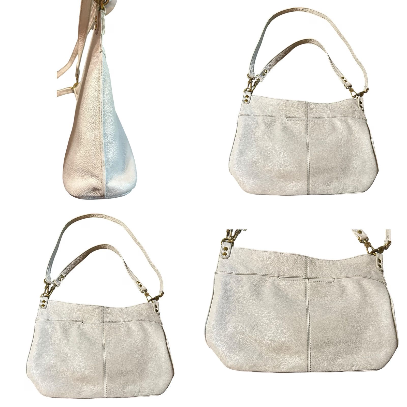 Vintage Hobo Women White Pebbled Leather Purse Shoulder HandBag Double Handles Size ONE SIZE - 9 Thumbnail