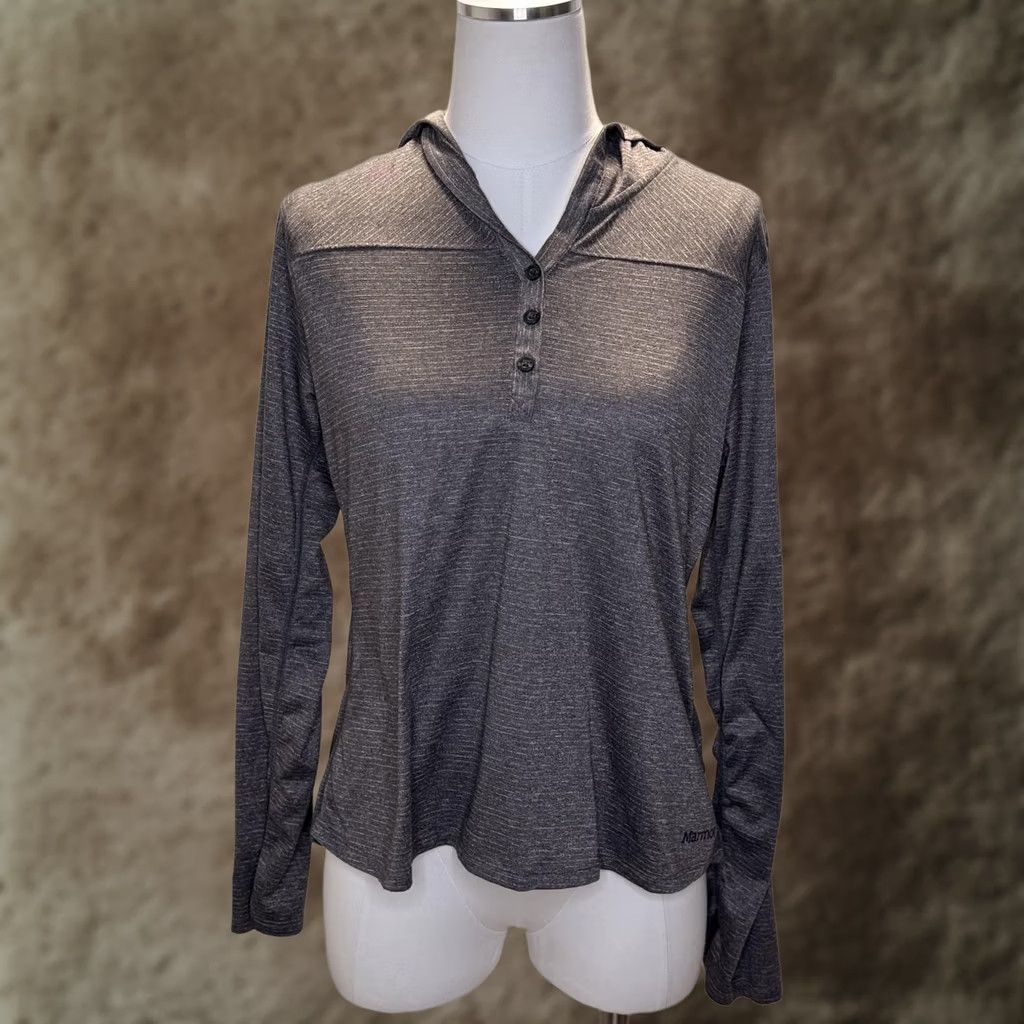 Marmot Marmot Womens Hoodie Shirt L Gray Lightweight Henley Hooded Pullover Top Regular Sweatshirt Activewear Winter Spring Fall Hiking Mens Womens Children Size L / US 10 / IT 46 - 1 Thumbnail