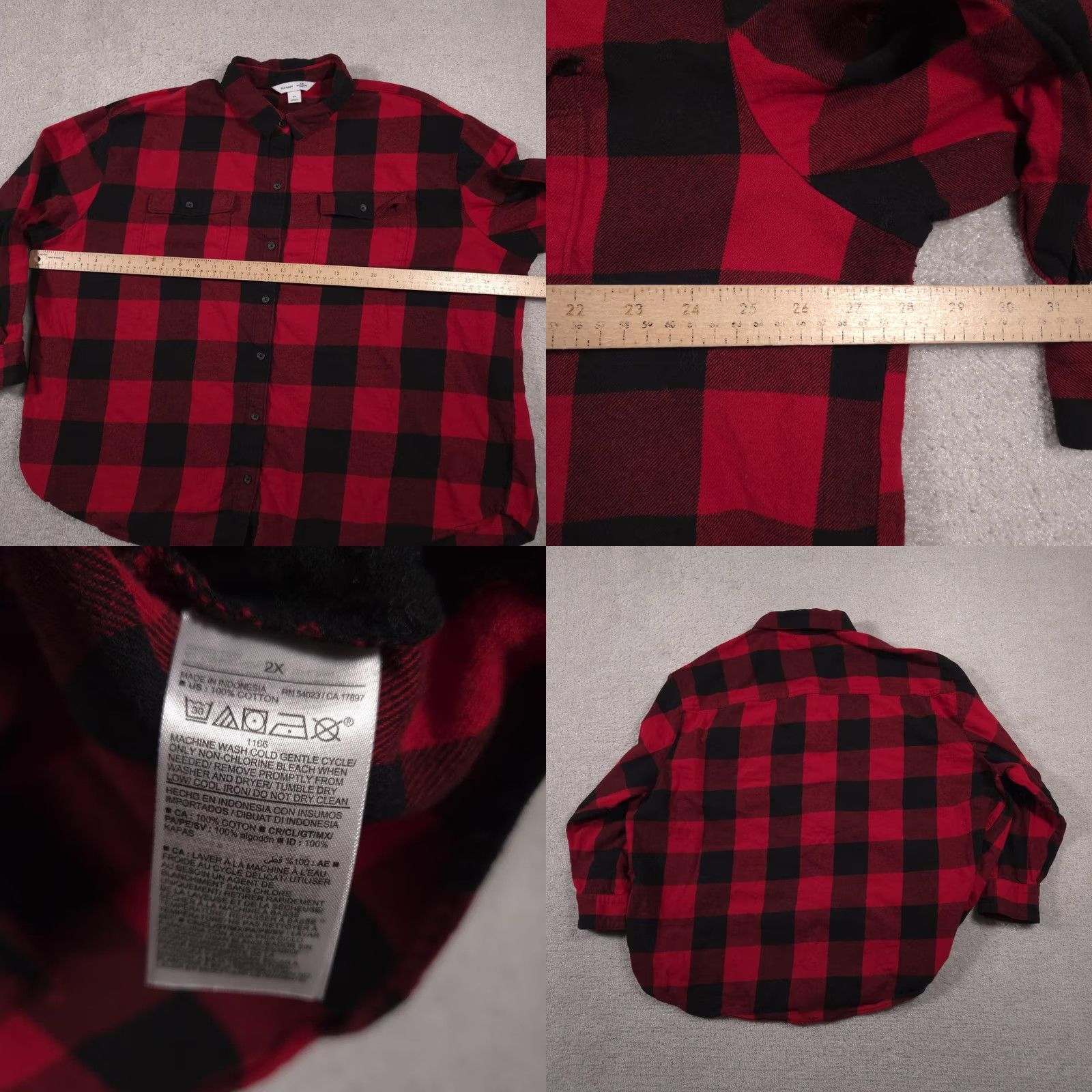Old Navy VINTAGE Old Navy Shirt Womens 2X Red Black Buffalo Plaid Flannel Boyfriend Button Up Size XXL / US 16-18 / IT 52-54 - 8 Thumbnail
